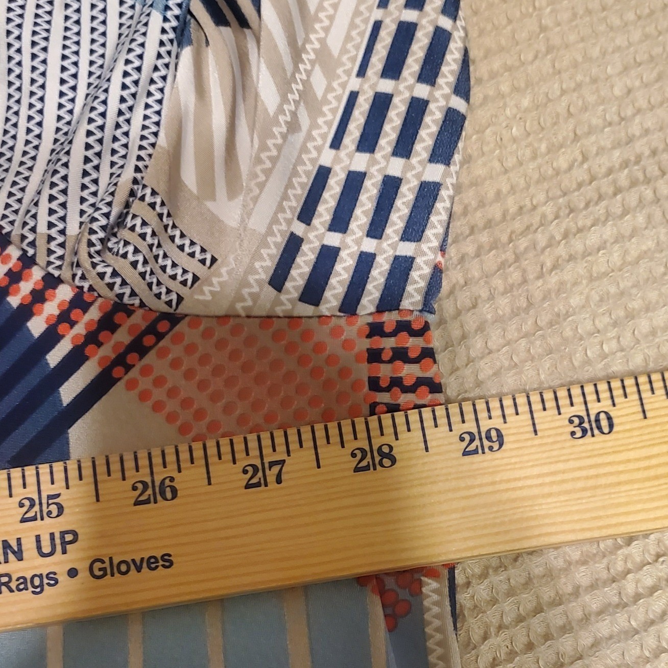 Blue Orange Geometric Abstract Blouse Ring Detail 3/4 Sleeve Plus Size 3X