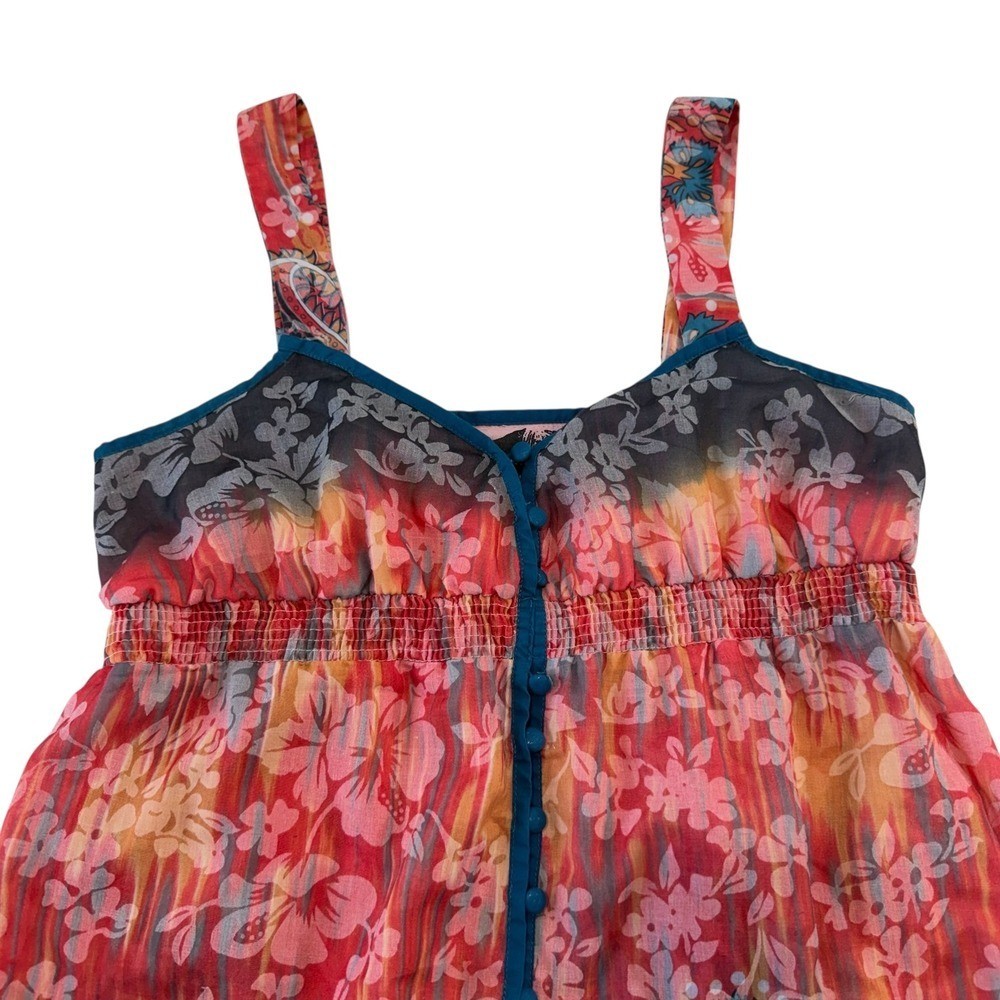 Lucca Women S Floral Print Sleeveless Button Front Empire Waist Top