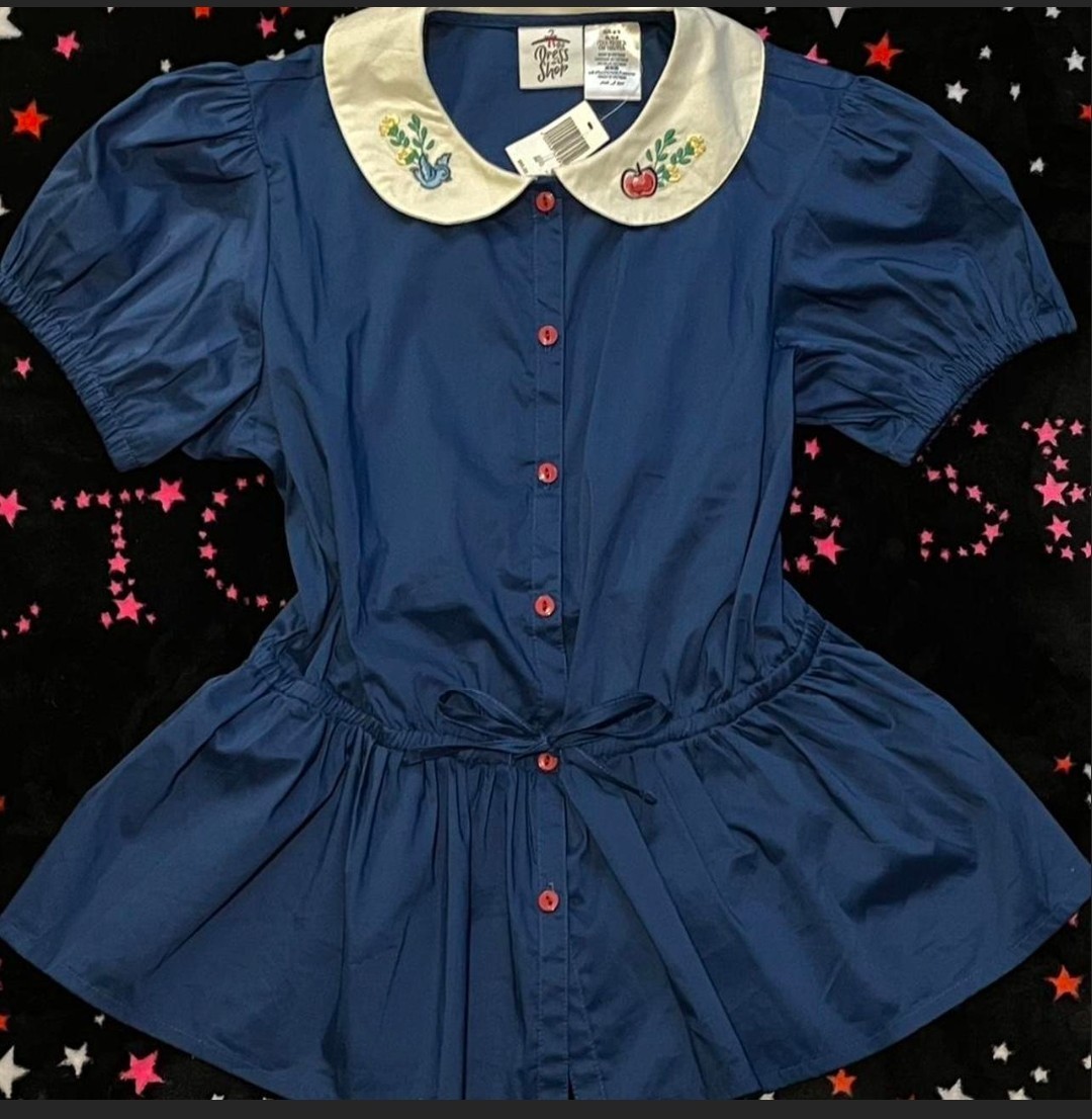 Disney Store The Dress Shop Snow White Blue Top Embroidered Collar NWT