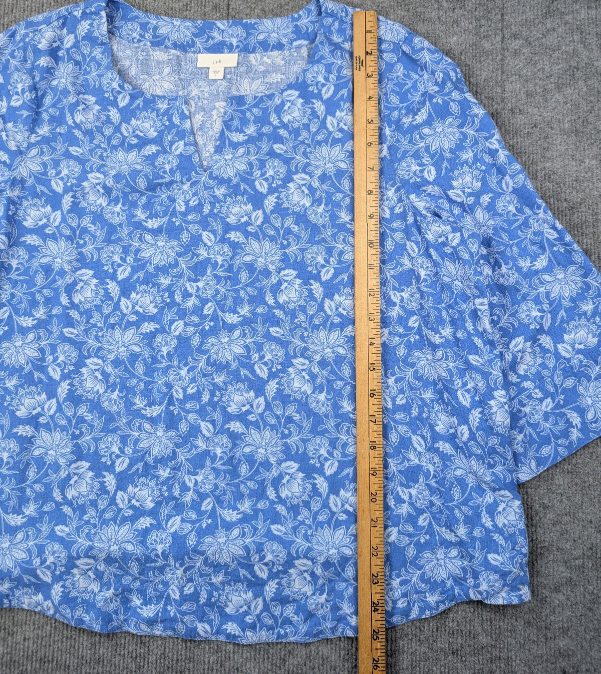 J Jill Linen Blouse Womens Large Blue Floral Boho Coastal Beach Summer Resort