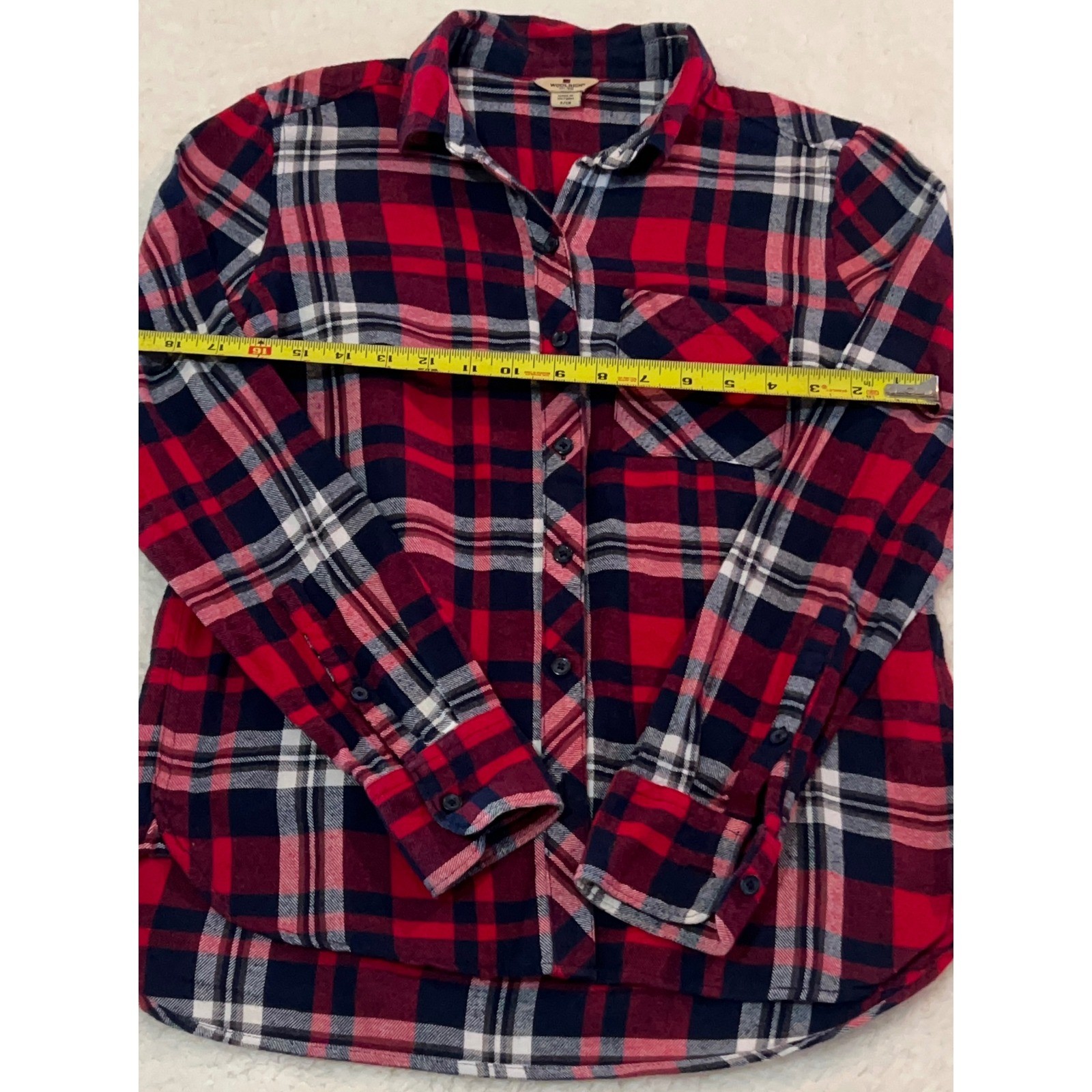 Woolrich Womens Red Navy Blue White Plaid Flannel Button Down Shirt Small S