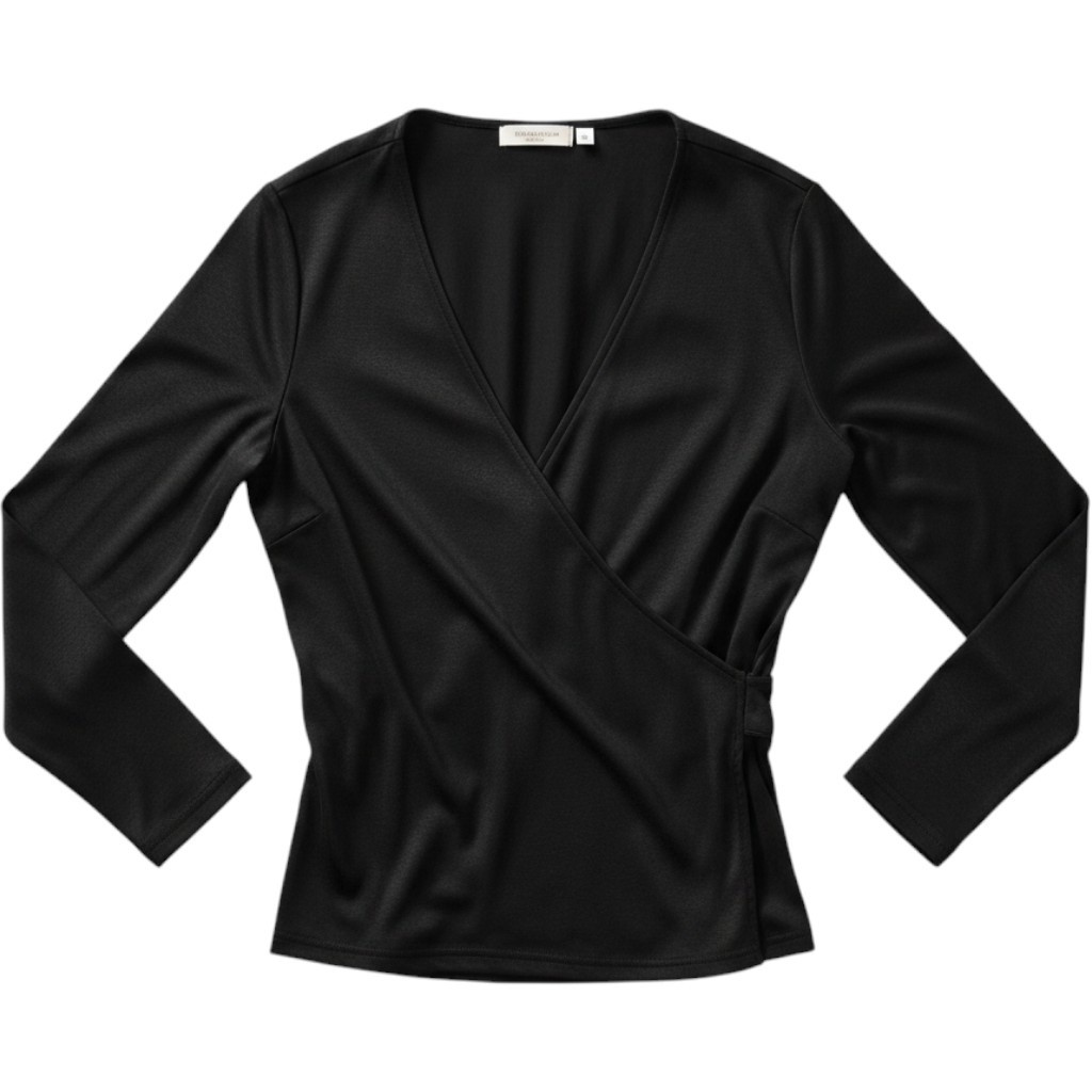 Chicos Travelers Black Wrap Surplice V-Neck Long Sleeve Top Size 2 L Large