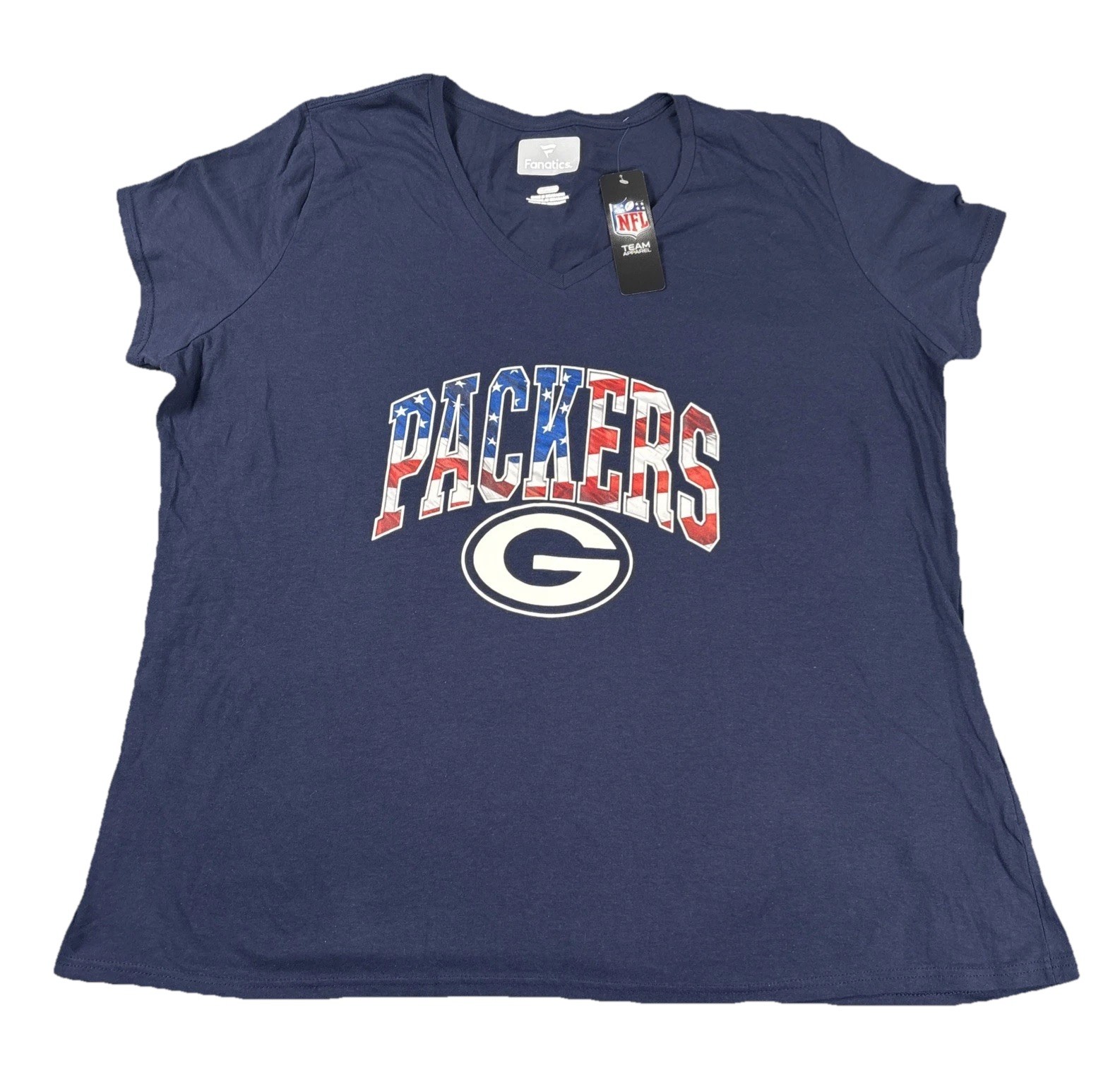 Women’s Green Bay Packers Navy Banner Wave V-Neck T-Shirt NFL Fanatics 3XL
