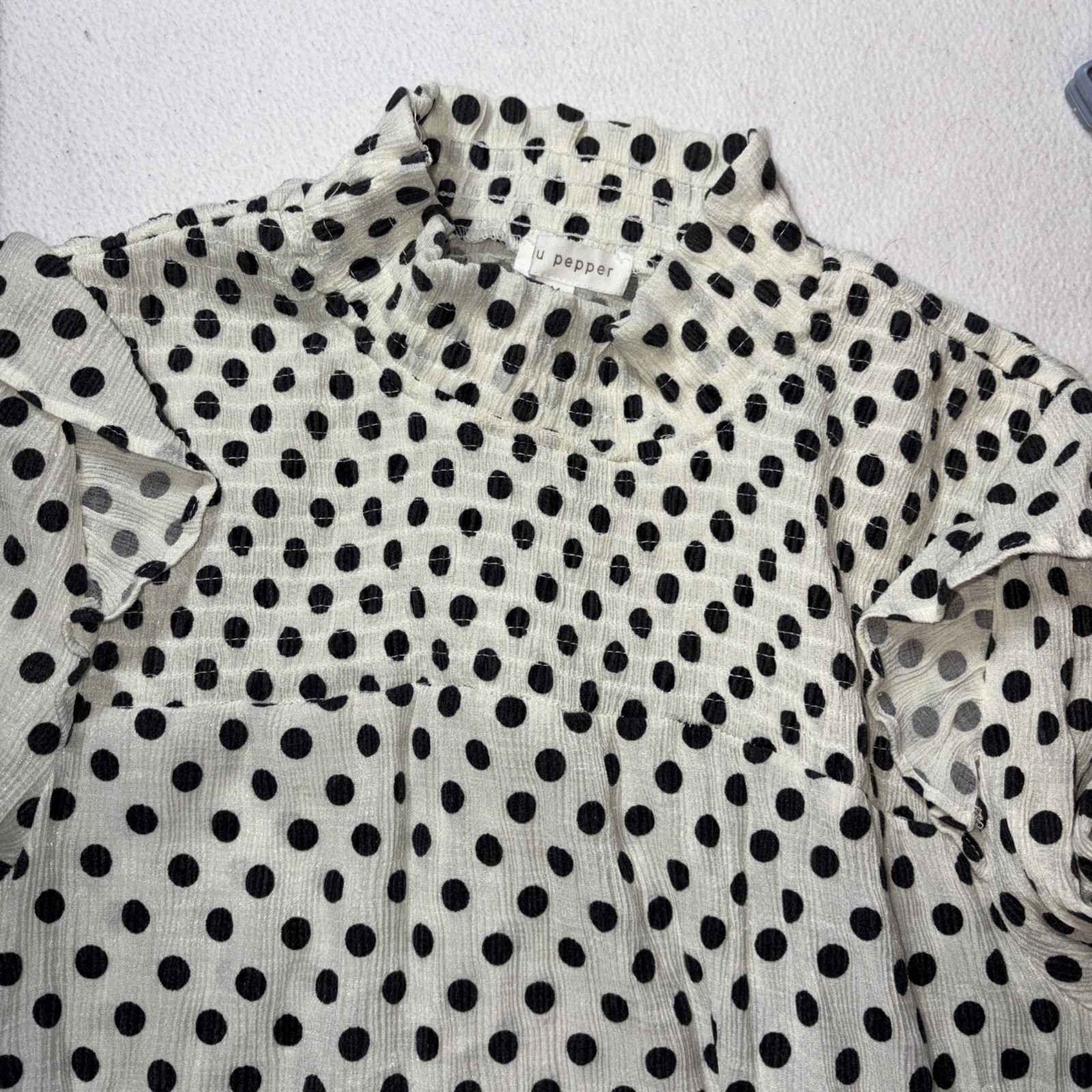 Blu Pepper Long Sleeve White W/black Poka Dots M