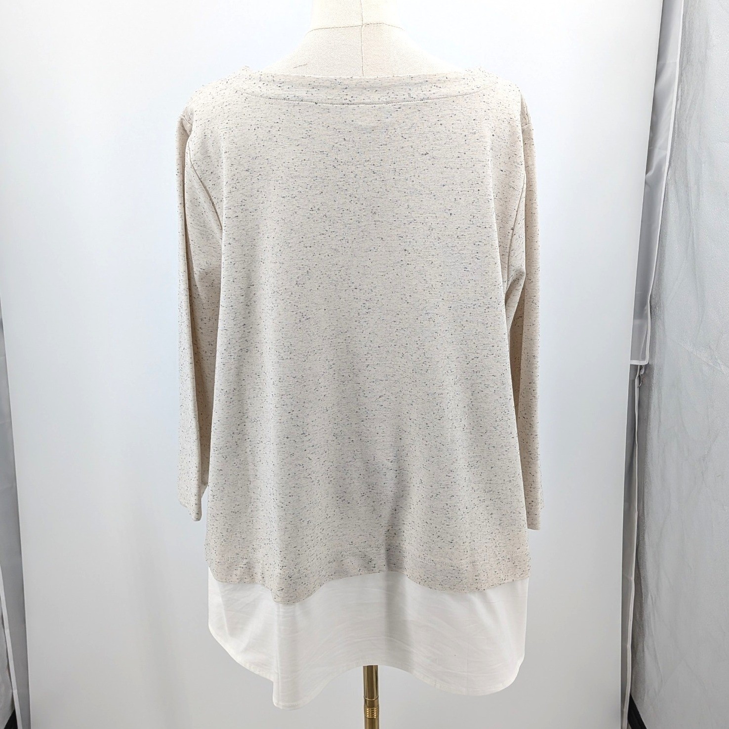 J Jill Speckled Knit Tunic Layered Hem Beige Minimalist Top XL