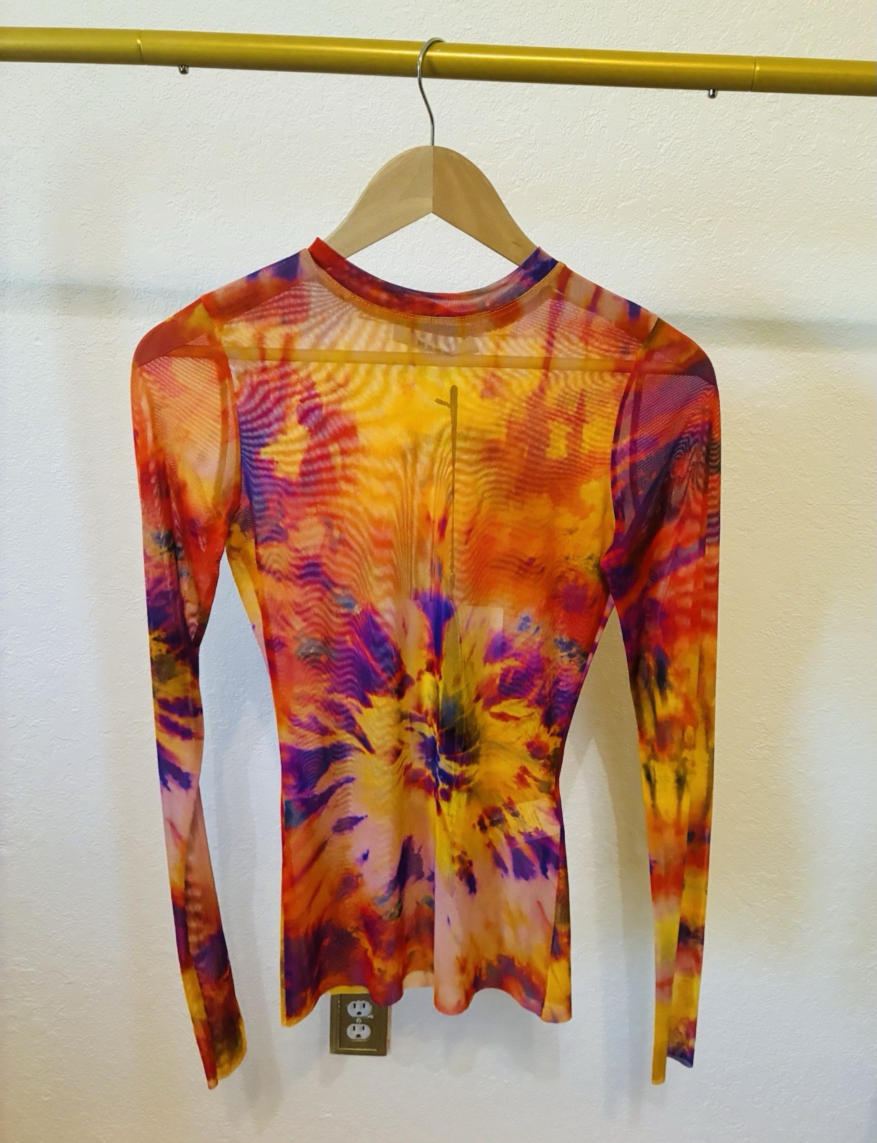 MSGM Milano Women’s Tie-Dye Sheer Mesh Long Sleeve Crew Neck Top Size 44