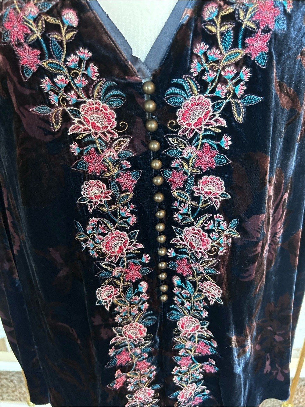 Sundance Embroidered Velvet Long Sleeve Top