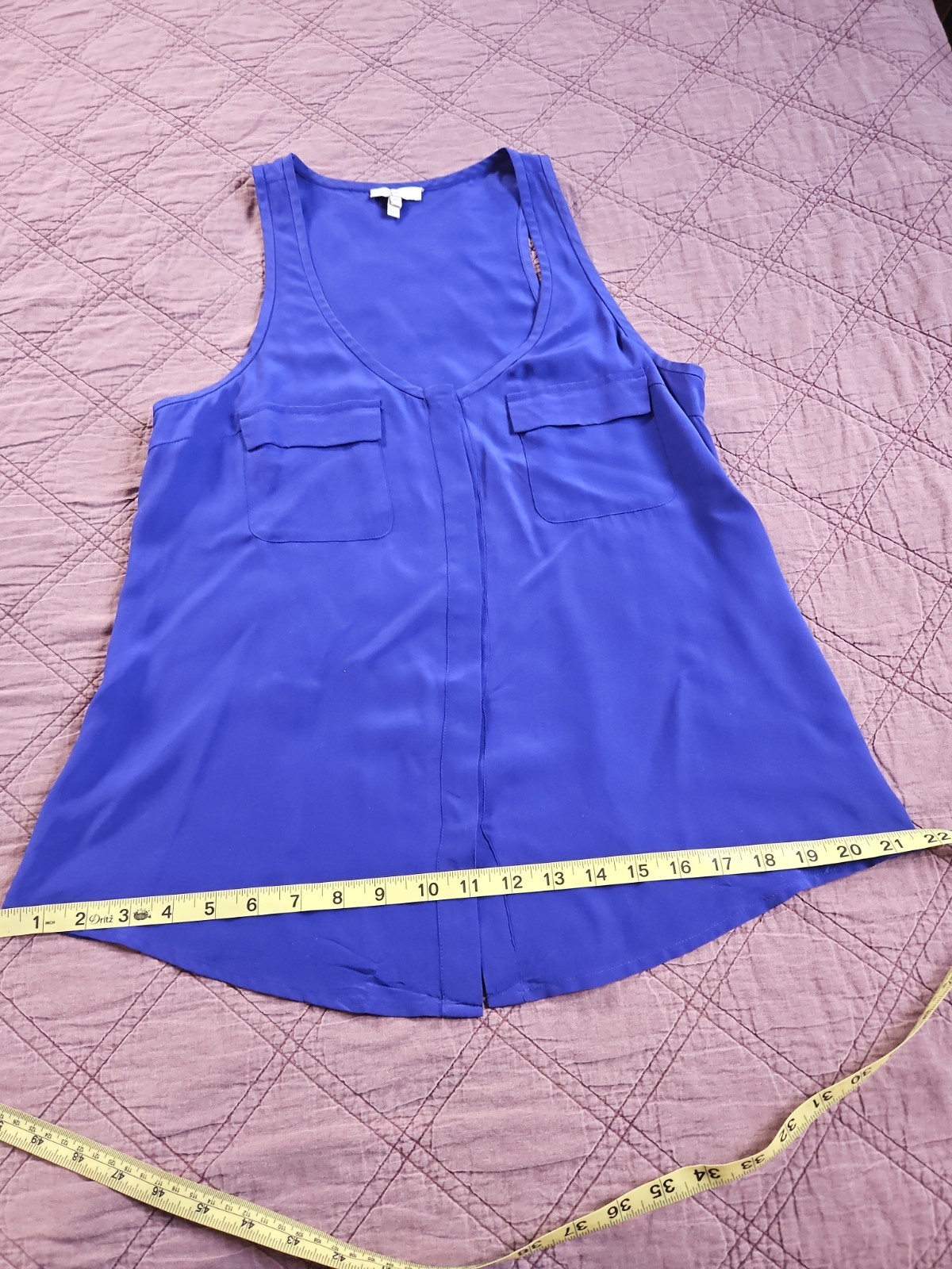 Joie XS Electric Blue Silk Scoop Neck Tank Top Button Front