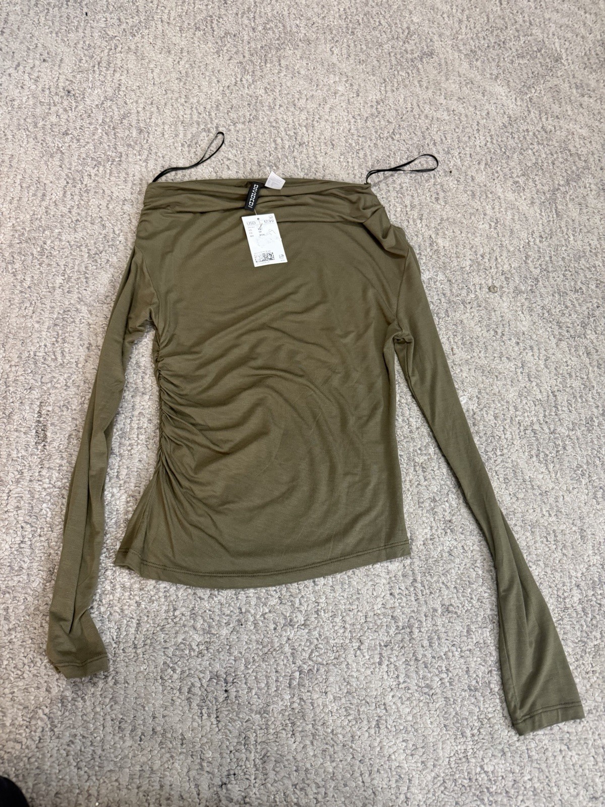 H&M Divided DRAPED ONE-SHOULDER TOP sz XS NWT Khaki green