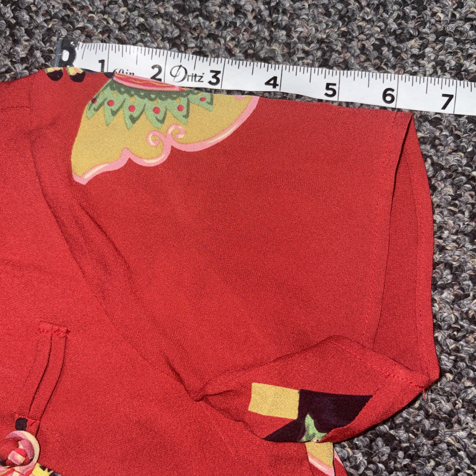 HARARI 100% Silk Red Japanese Style Shirt With Detailed Neckline USA Made Flowy