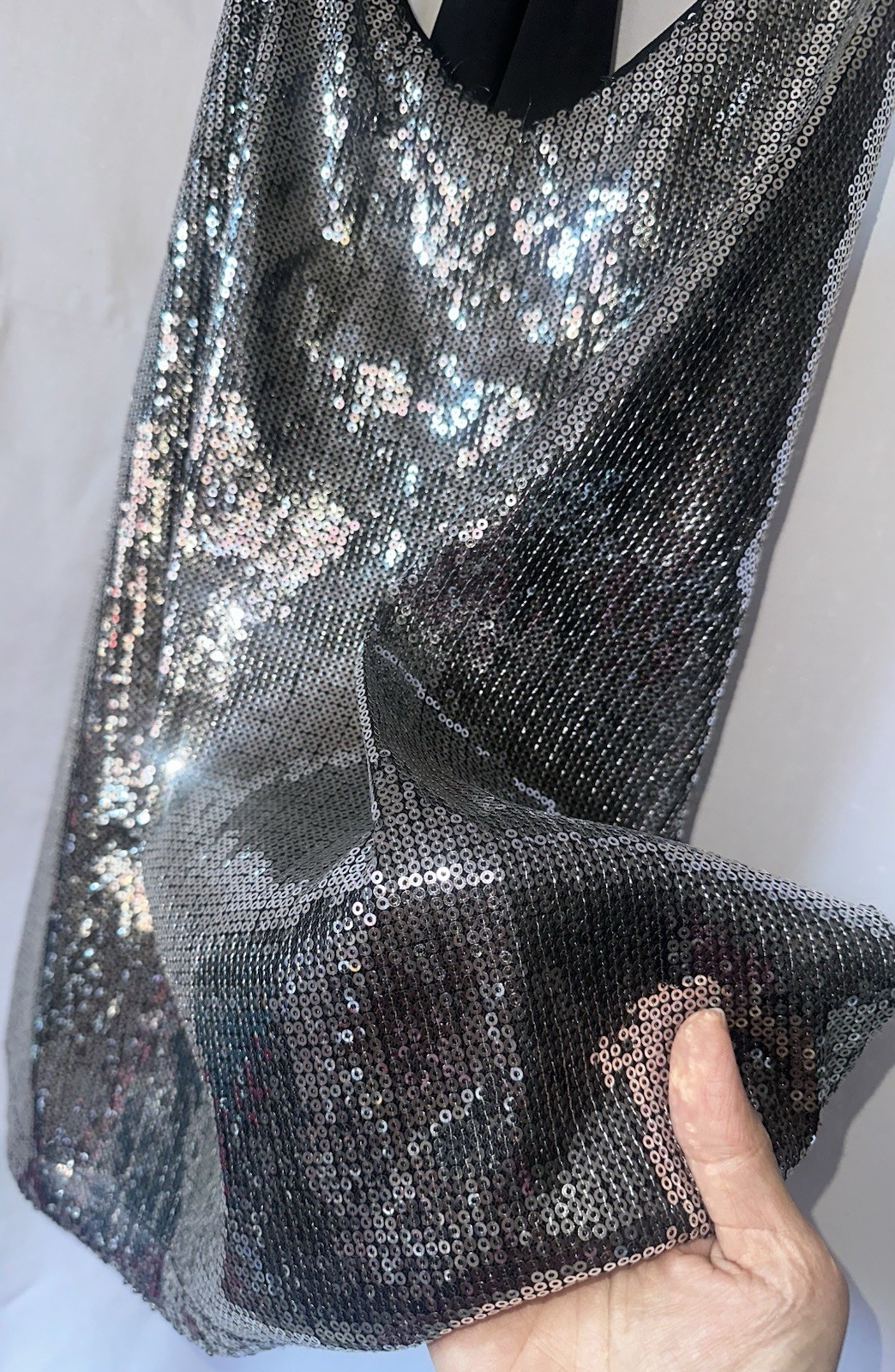 Grace Karin Silver Sequin Halter Cowl Neck Tank Top XL Y2K Party Club Lined