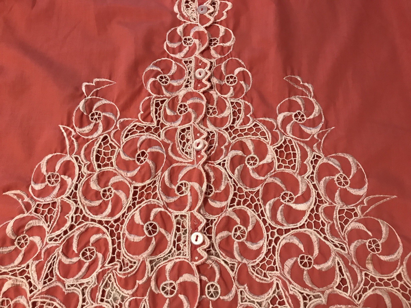 Caro Of Honolulu Womens Sz 10 Medium Embroidered Button Up Tunic Top Boho Orange