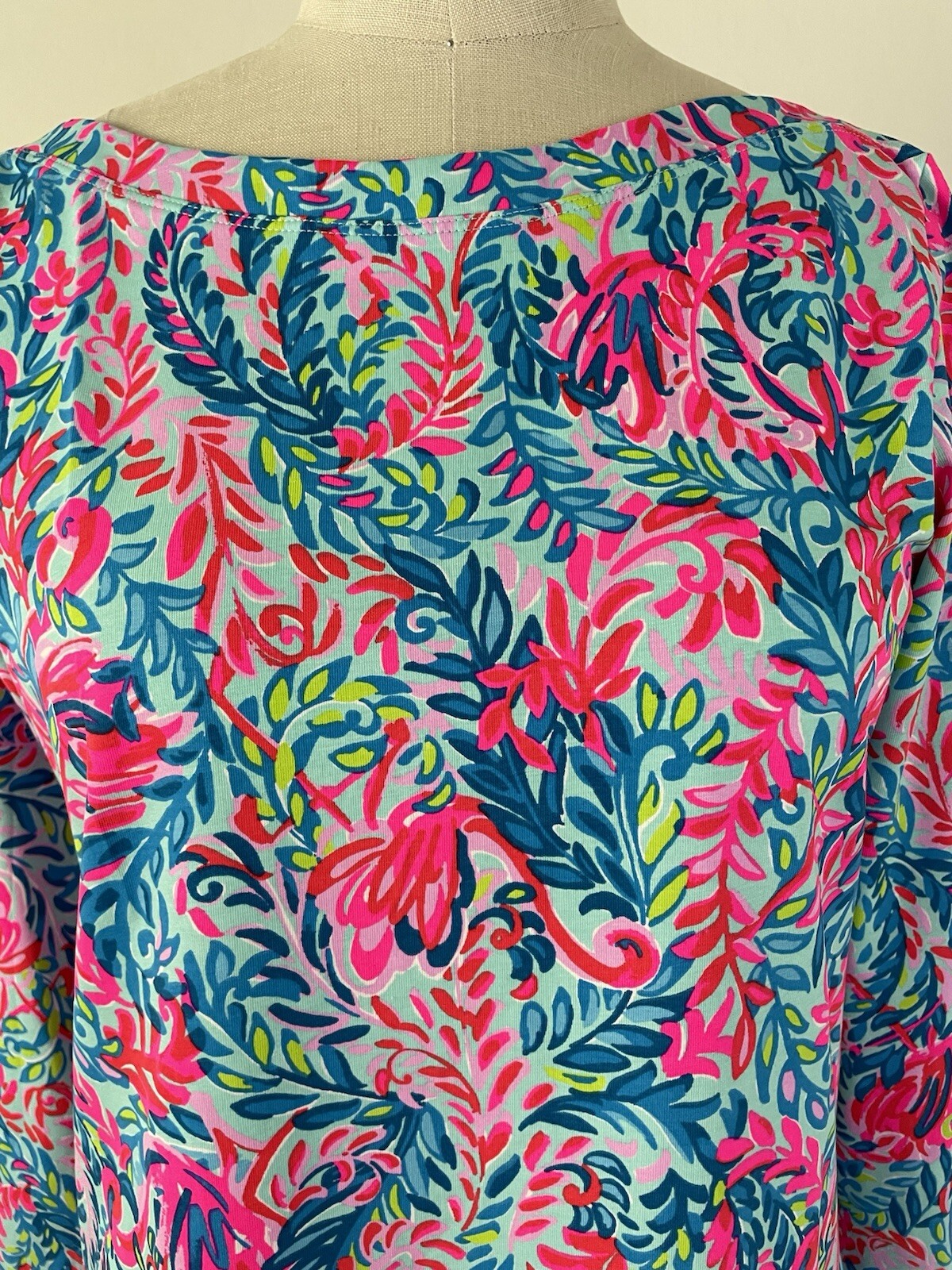 Lilly Pulitzer Aleah Top Long Sleeve Surf Blue Flim Flam SZ XL