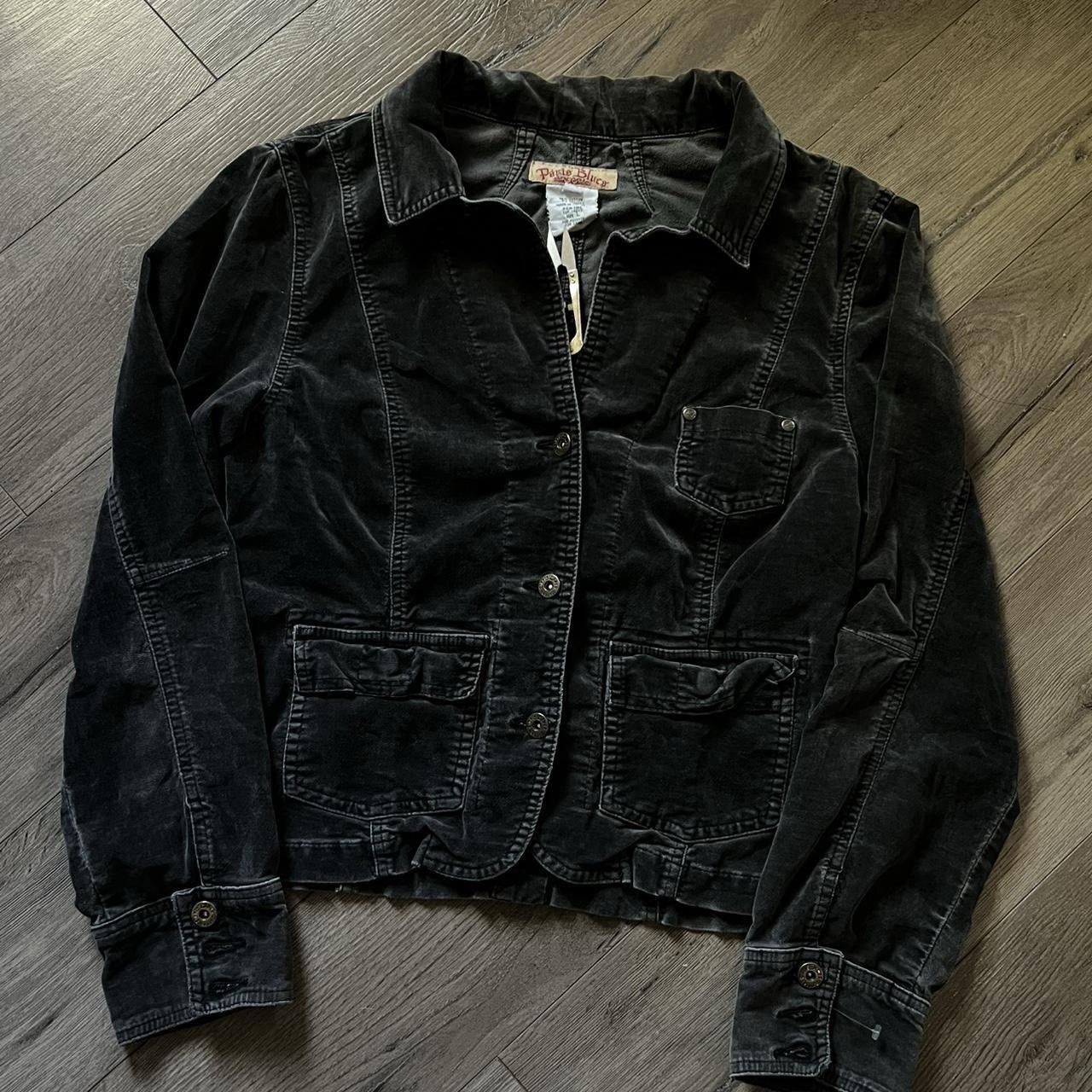 VINTAGE Y2K Paris Blues Black Velour French Chore Coat Workwear Jacket