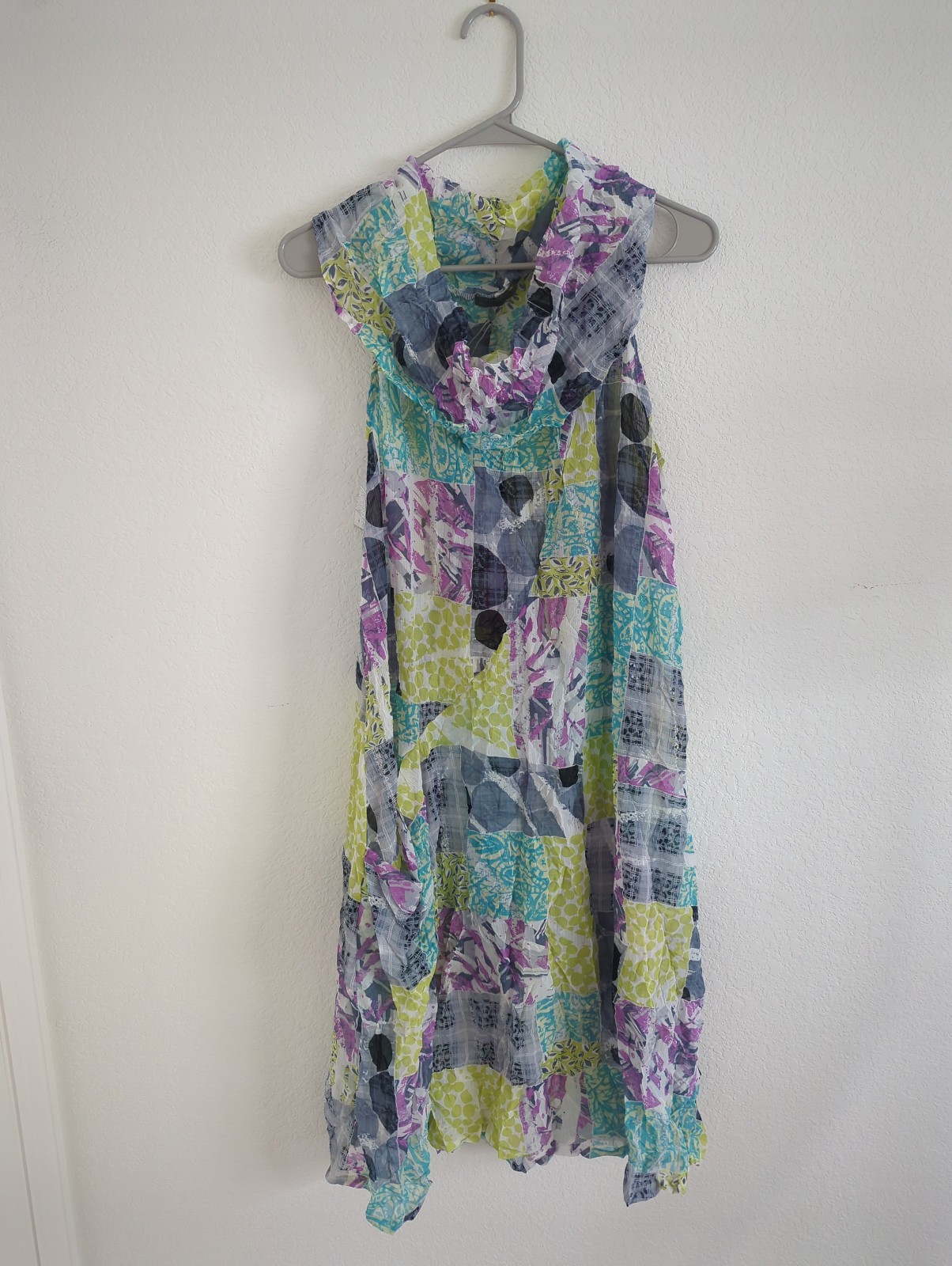 Chalet et Ceci XL NWT Lagenlook Crinkle Tunic Cowl Neck Abstract Art to Wear