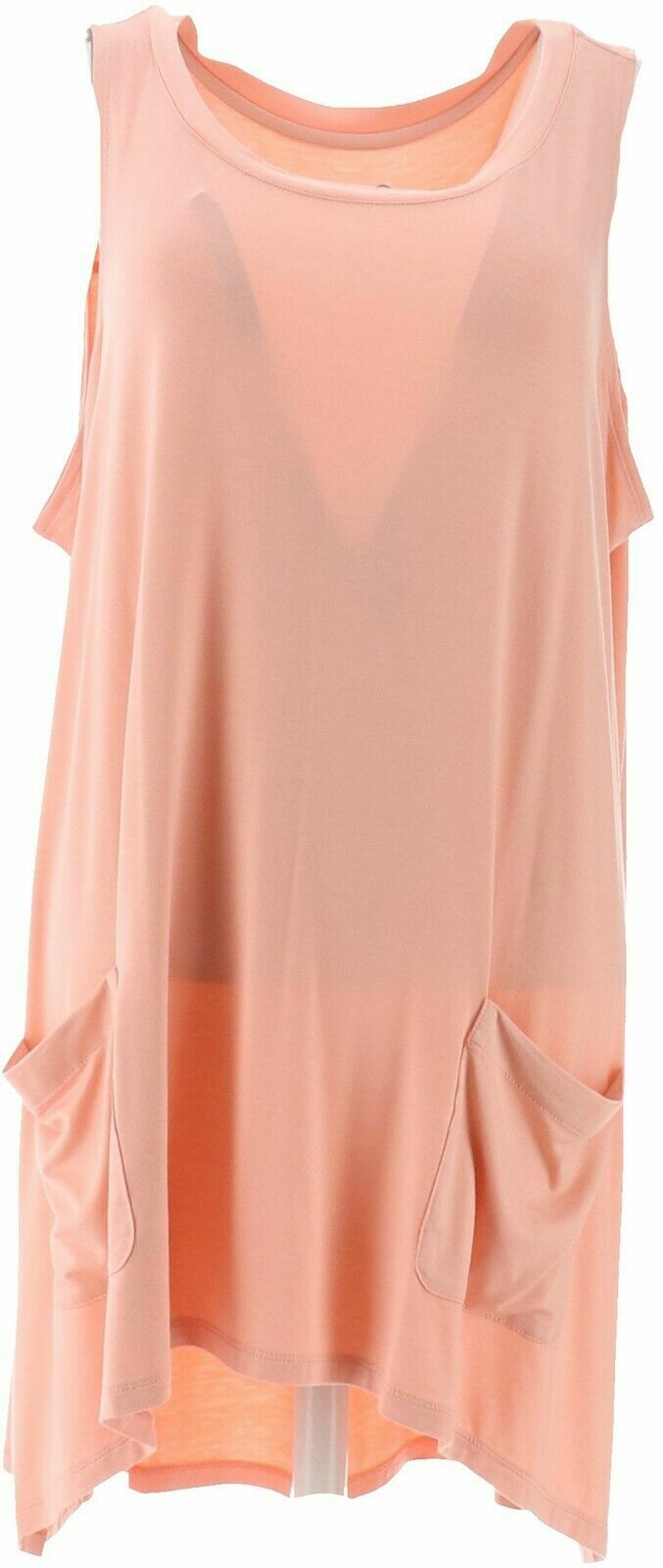 LOGO Lori Goldstein Solid Knit Tank w/Pockets &Back Pleat-Peach-XS-A288856-NEW