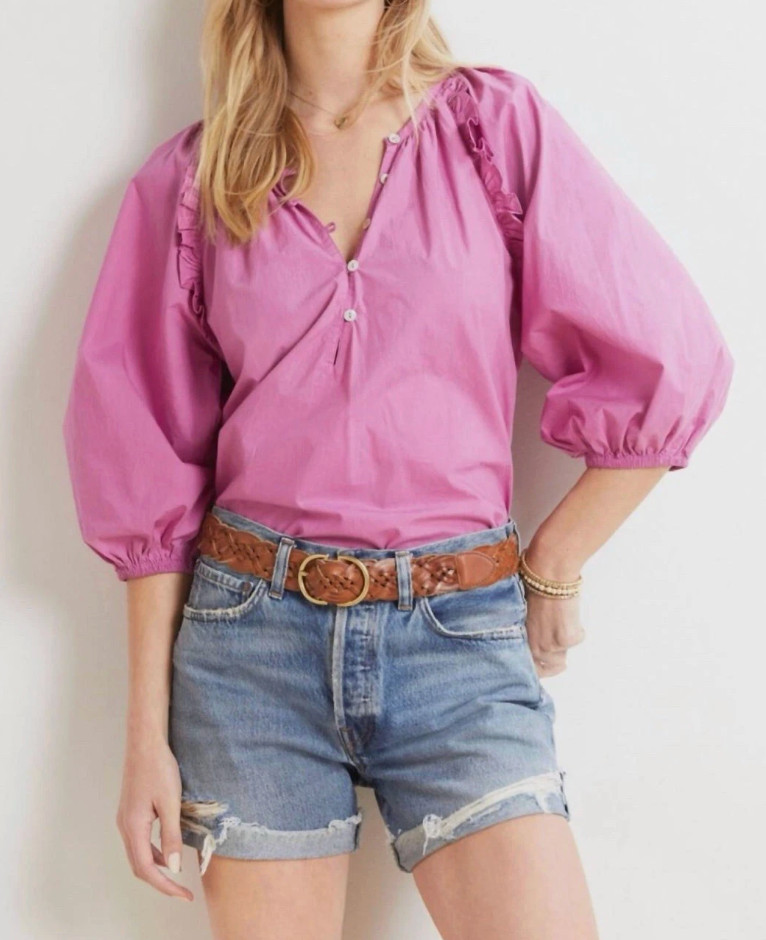 Cleobella Jess Peasant Blouse Women’s Small Azalea Purple Ruffle Half Sleeves