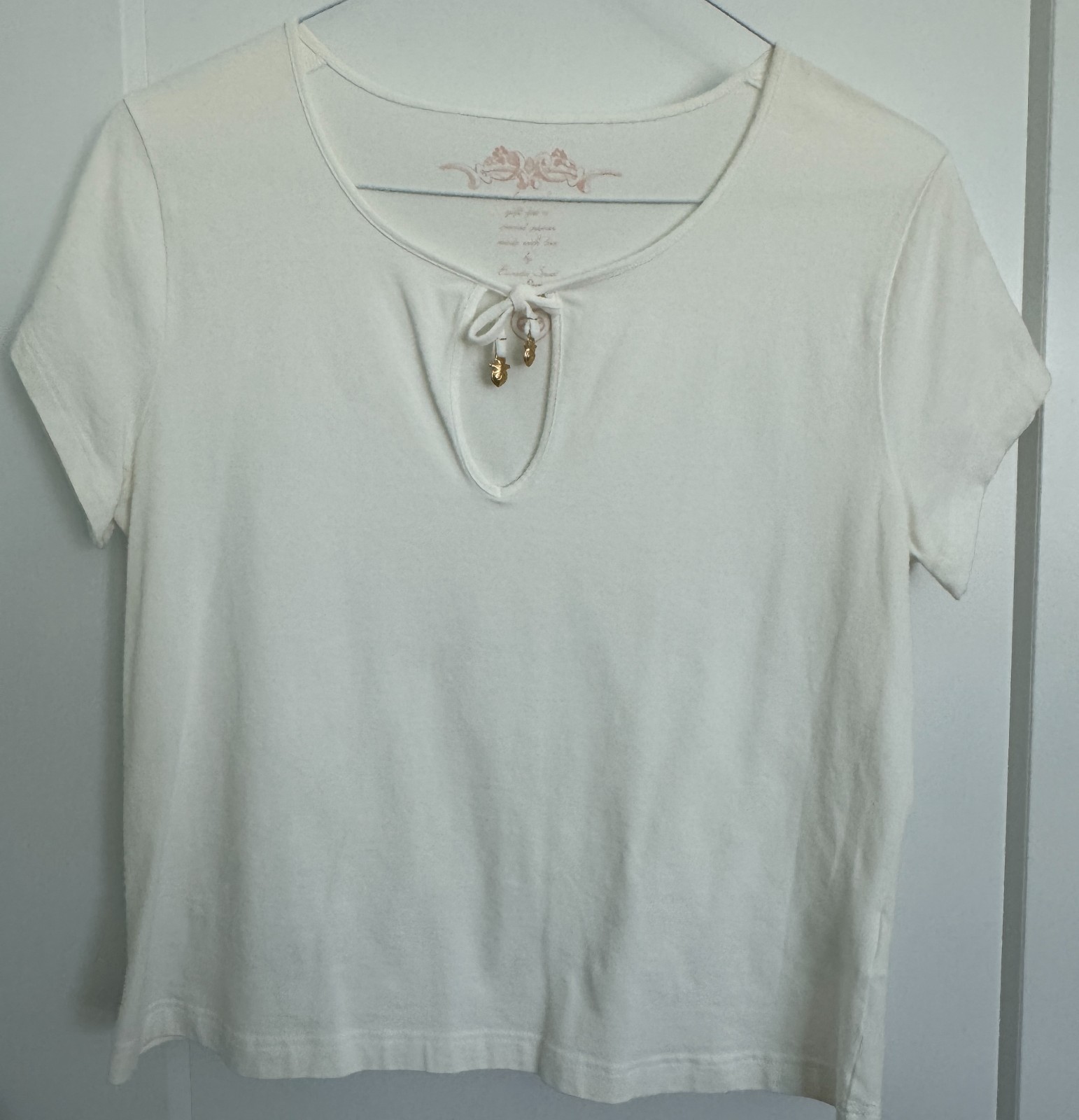 Escada Sport Women’s Regular XL White Tee with Tie at Neck