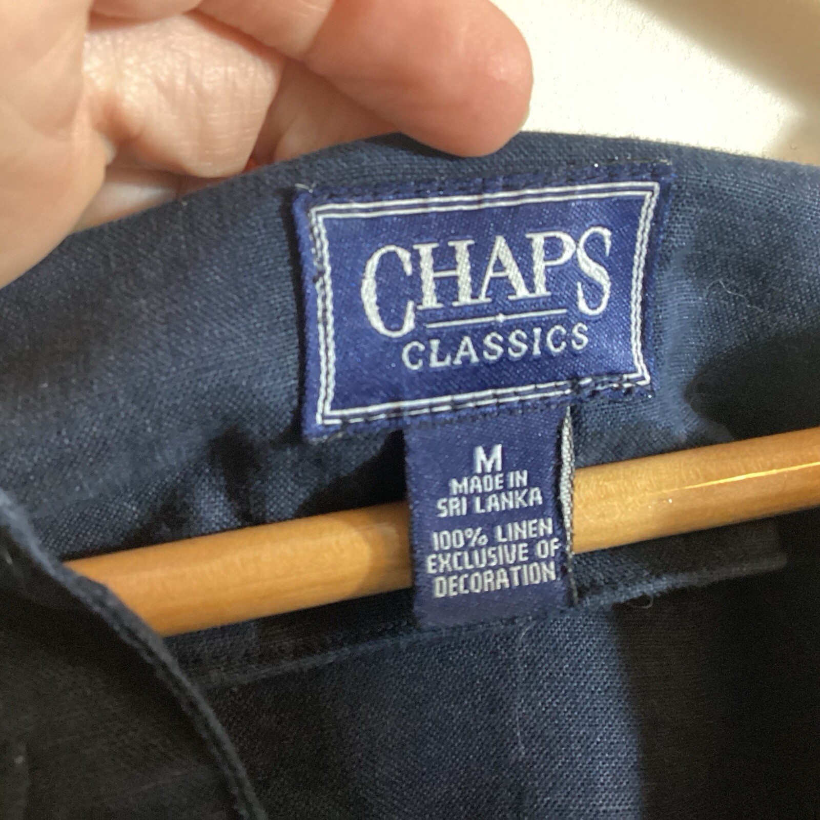 Chaps Classic Linen Tunic Top Size M Navy Embroidered Boho Neutral Resortwear
