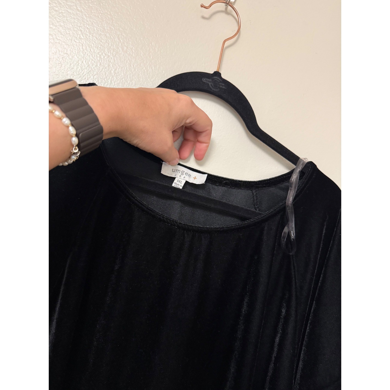 Umgee Womens Black Velvet Tunic dress Crochet Lace Flutter Sleeve 1XL