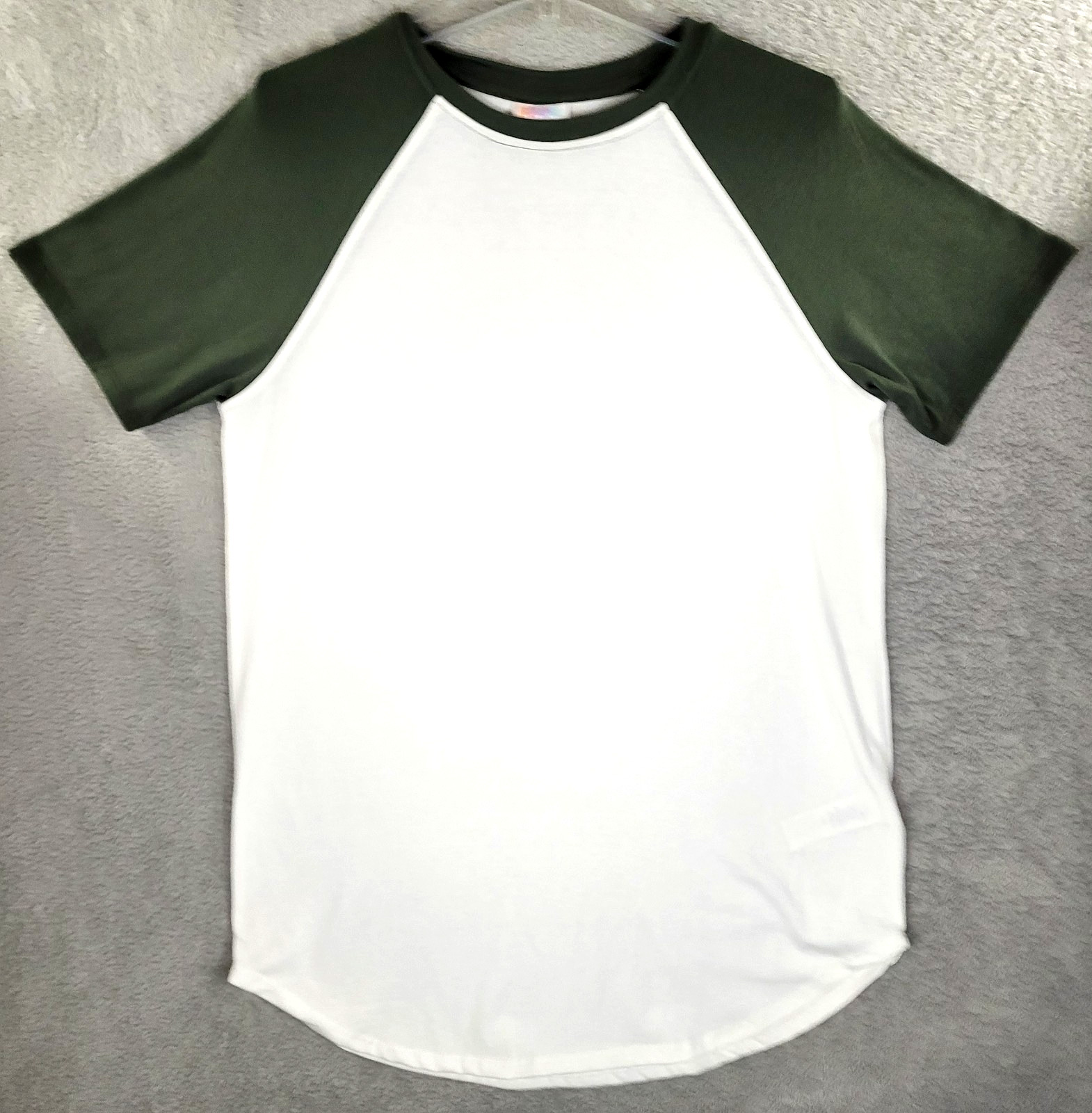 Lularoe Axel Short Sleeve Raglan Top Women’s Sz Medium Olive Green / White NWOT