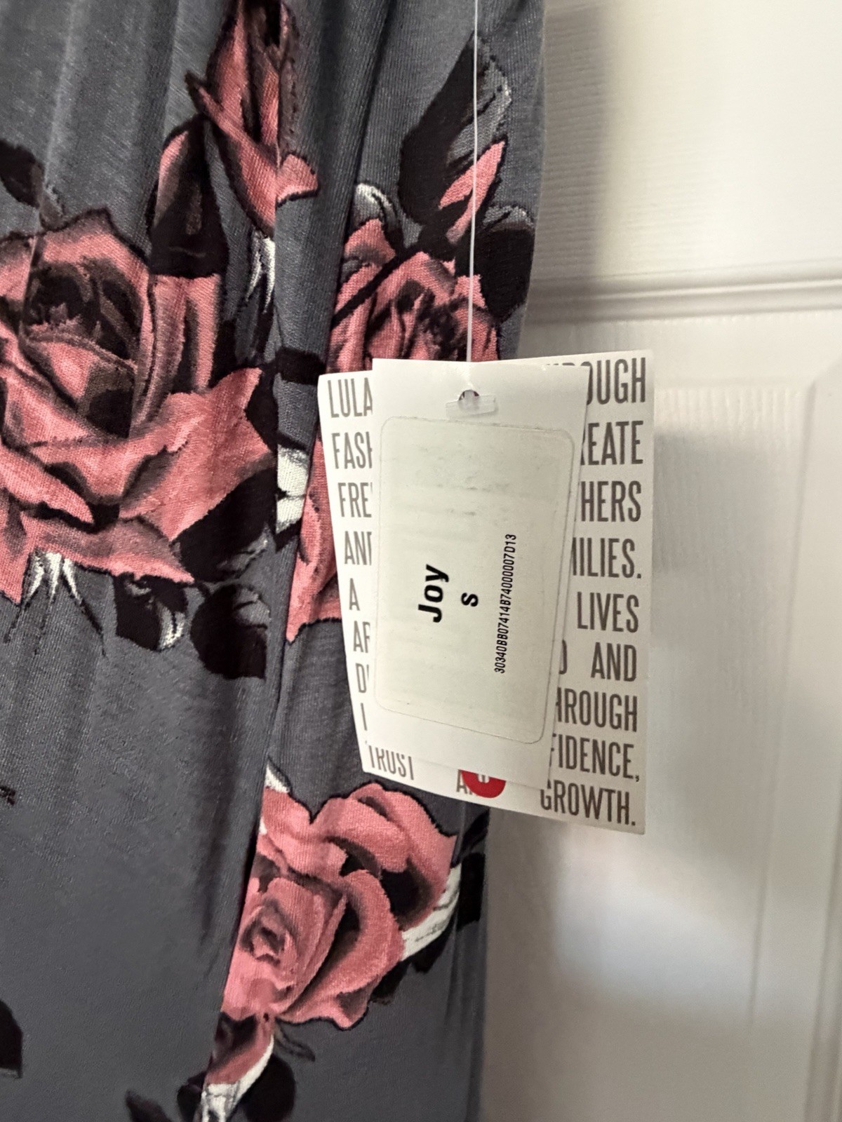 LuLaRoe Joy Cardigan S Gray Pink Black Floral Open Front Slit Lightweight LS