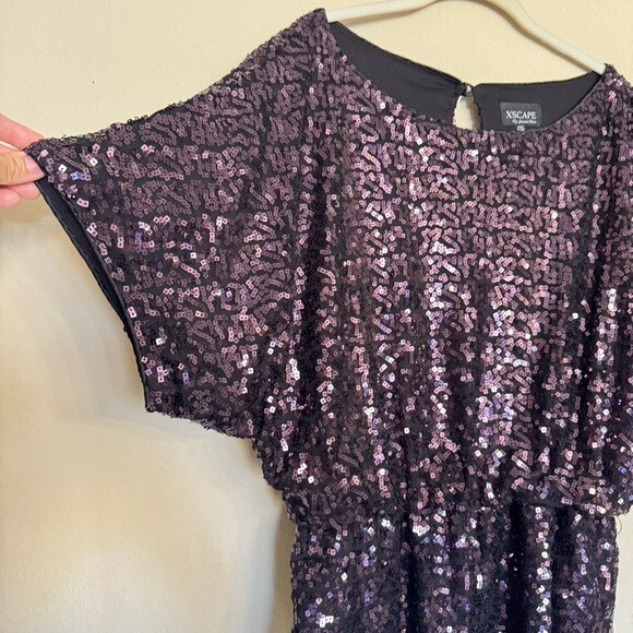 Xscape Black Beaded Purple Square Blouse Top Sz 10 Party Evening Cocktail Fancy