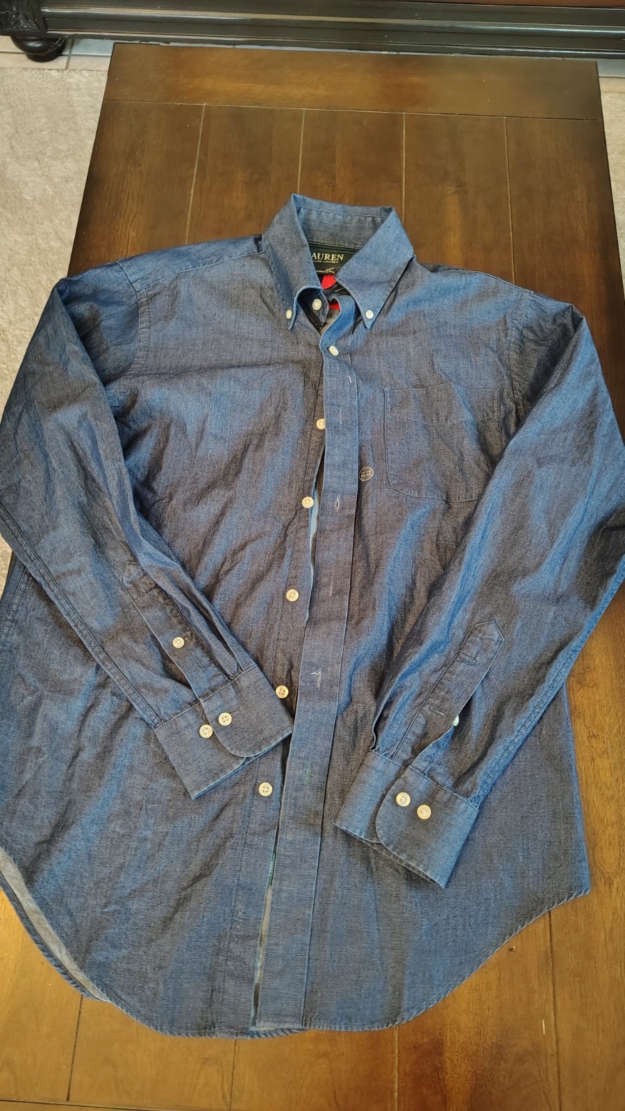 Ralph Lauren Classic Fit 14.5 32/33 Blue Denim Fall Shirt 1 Usa