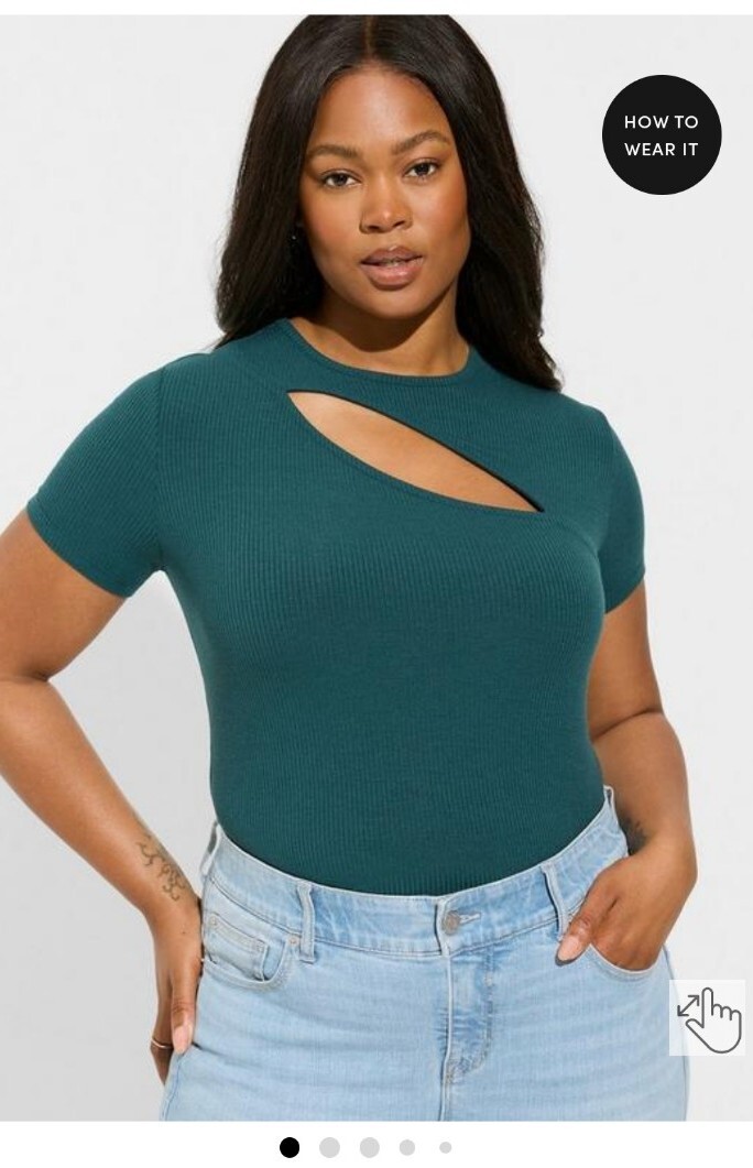 Torrid Green Fitted Super Soft Rib Crew Neck Asymmetrical Cut Out Tee NWT 3/3x