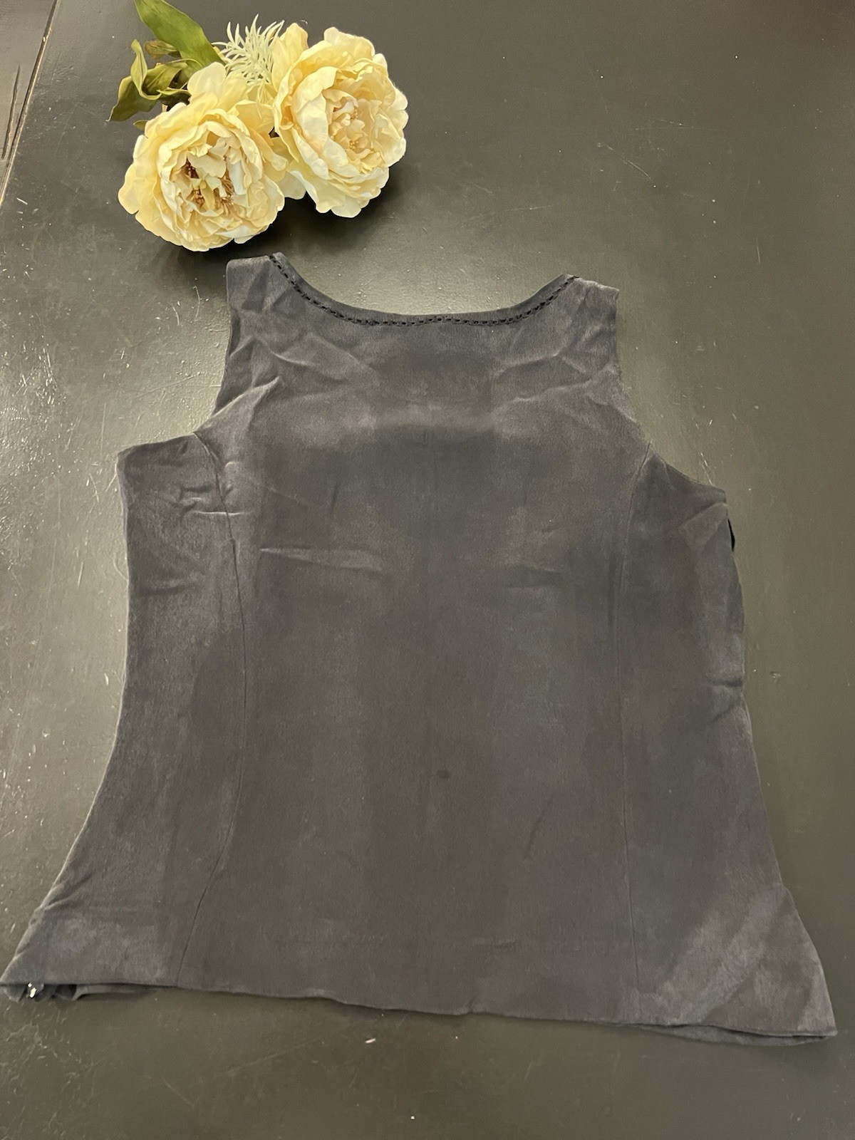 Jones New York Vintage 90s Y2k Black 100% Silk Eyelet Fitted Sleeveless Blouse 8