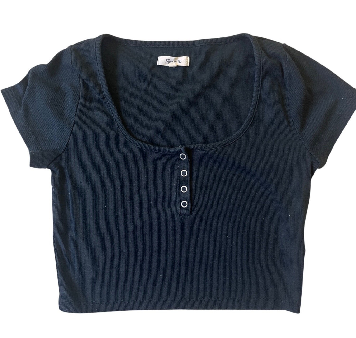 Madewell 90s Grunge Crop Henley Top Womens Small Black Short Sleeve Minimalist