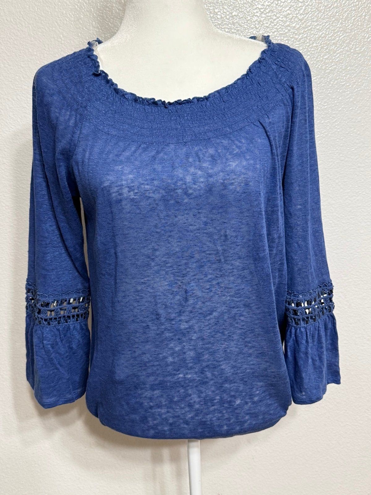 INC International Concepts Womens Blue Flared Long Sleeve Top Size Small