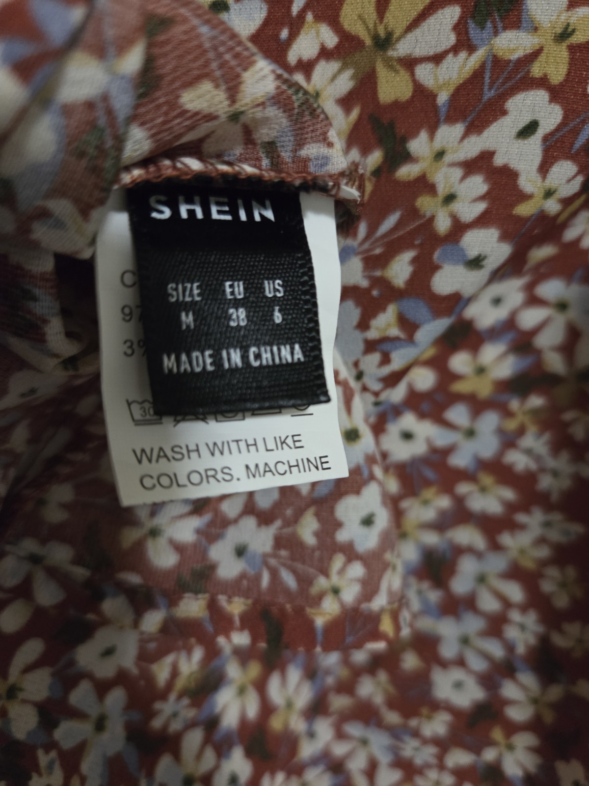 Ladies Multicolor Ditsy Floral Print Shirred Puff Sleeves Blouse Medium