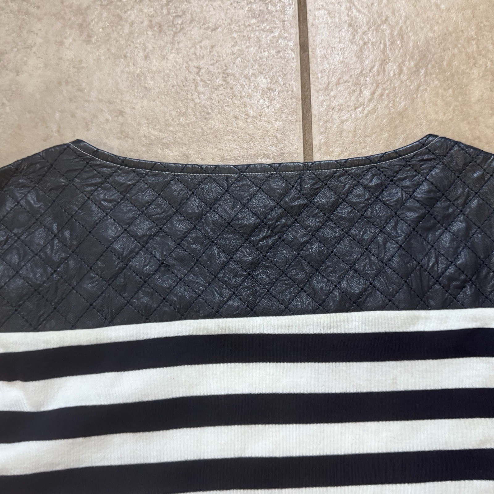 Womens Tommy Hilfiger Gray & Black Striped Boat Neck Shirt 100% Cotton Medium