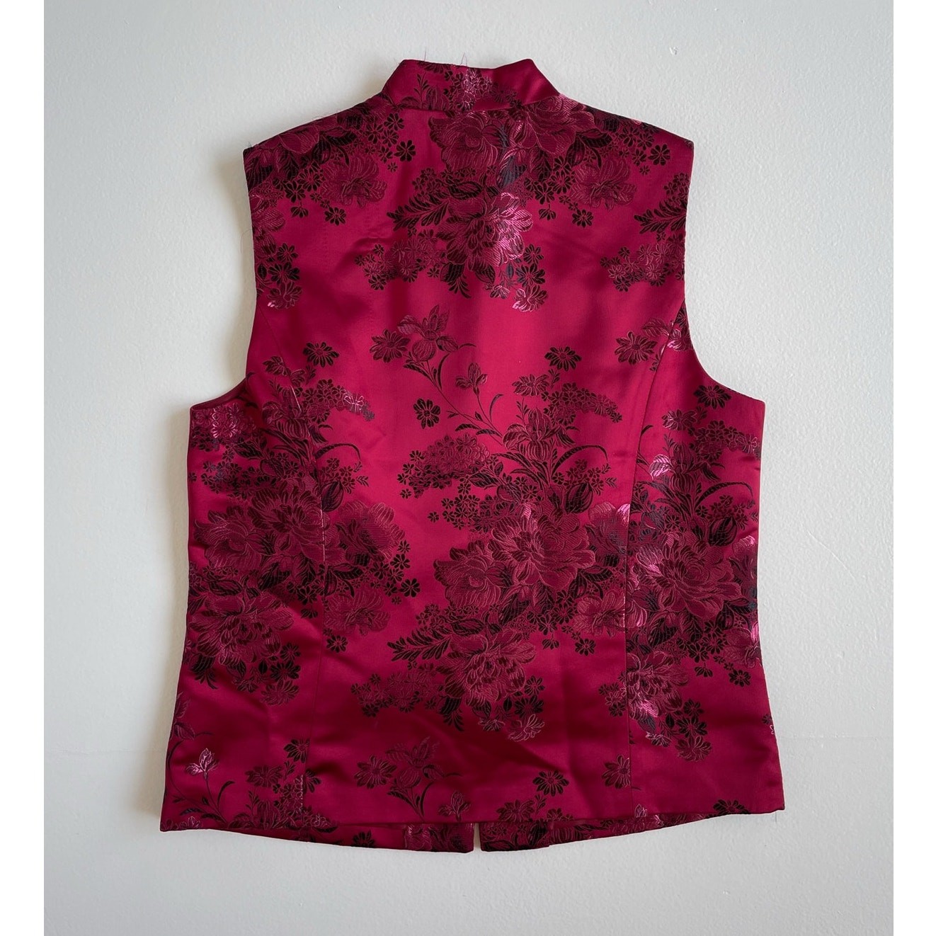 Vtg Y2K Coldwater Creek Red Embroidered Floral Asian Vest Jacket / Sz Small