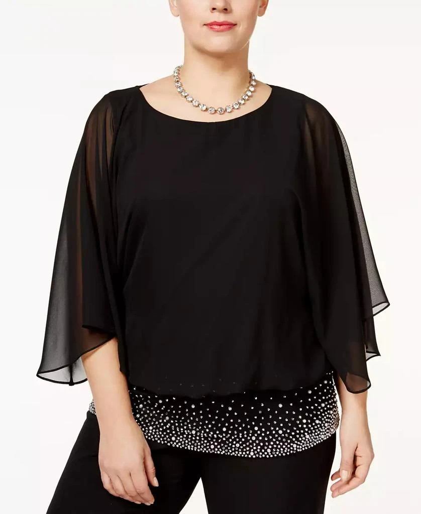 MSK Beaded Band Chiffon Angel Sleeve Overlay Black Blouse Women’s Plus Size XXL