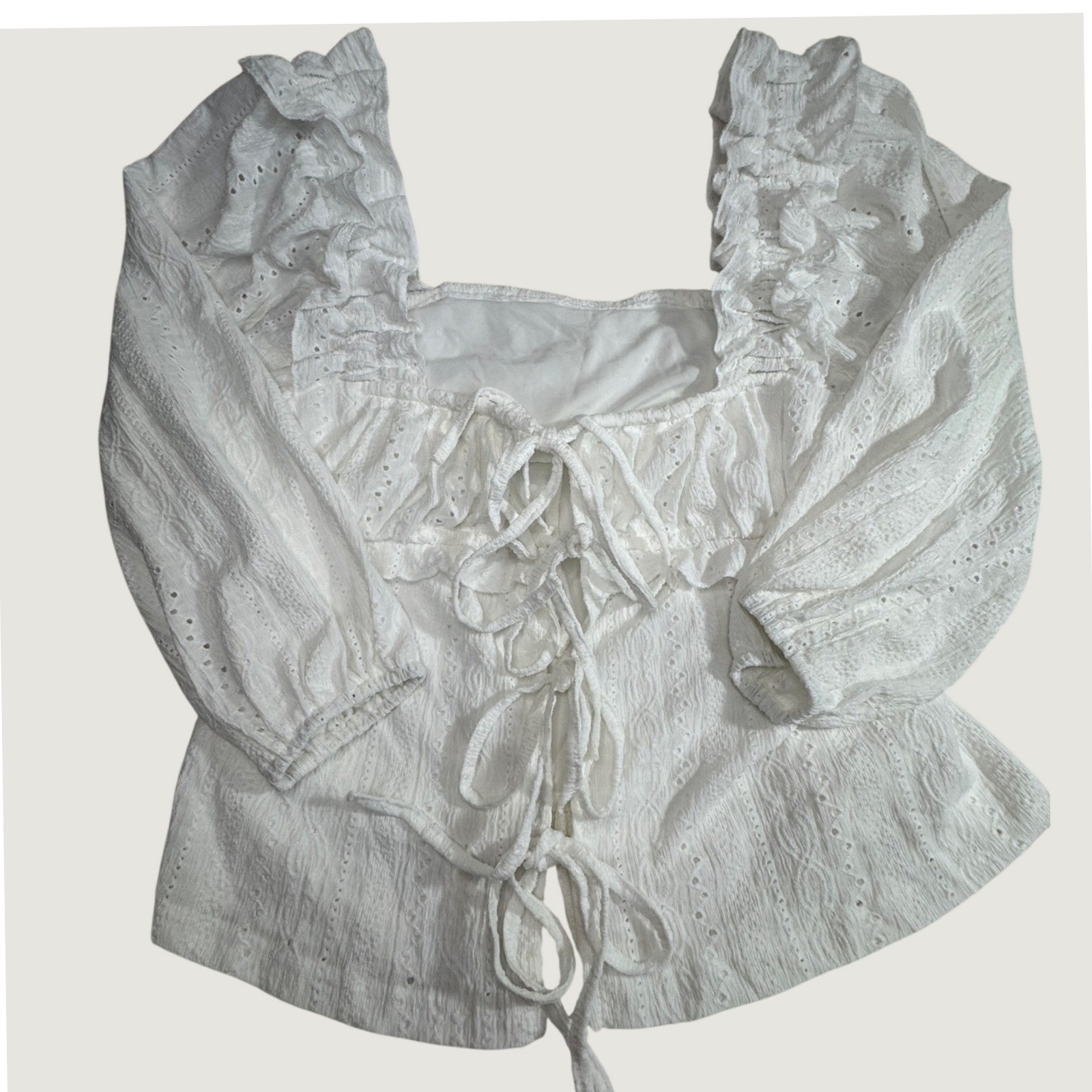 Missguided White Eyelet Lace Corset Back Blouse Top 1XL Ruffle Cottagecore Boho