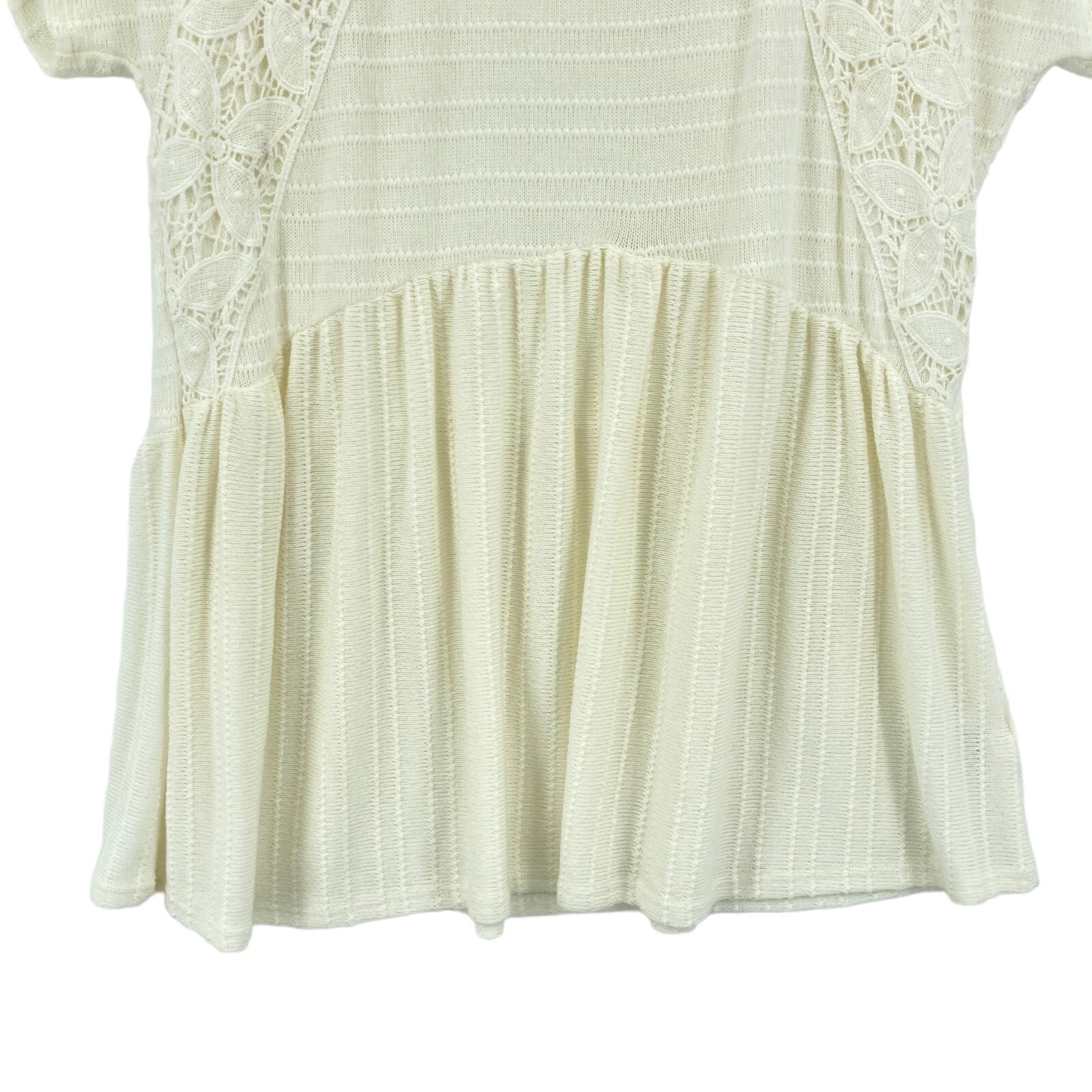 Style&co. Blouse Top Women Medium Cream Knit Short Cold Shoulder Sleeve Pullover