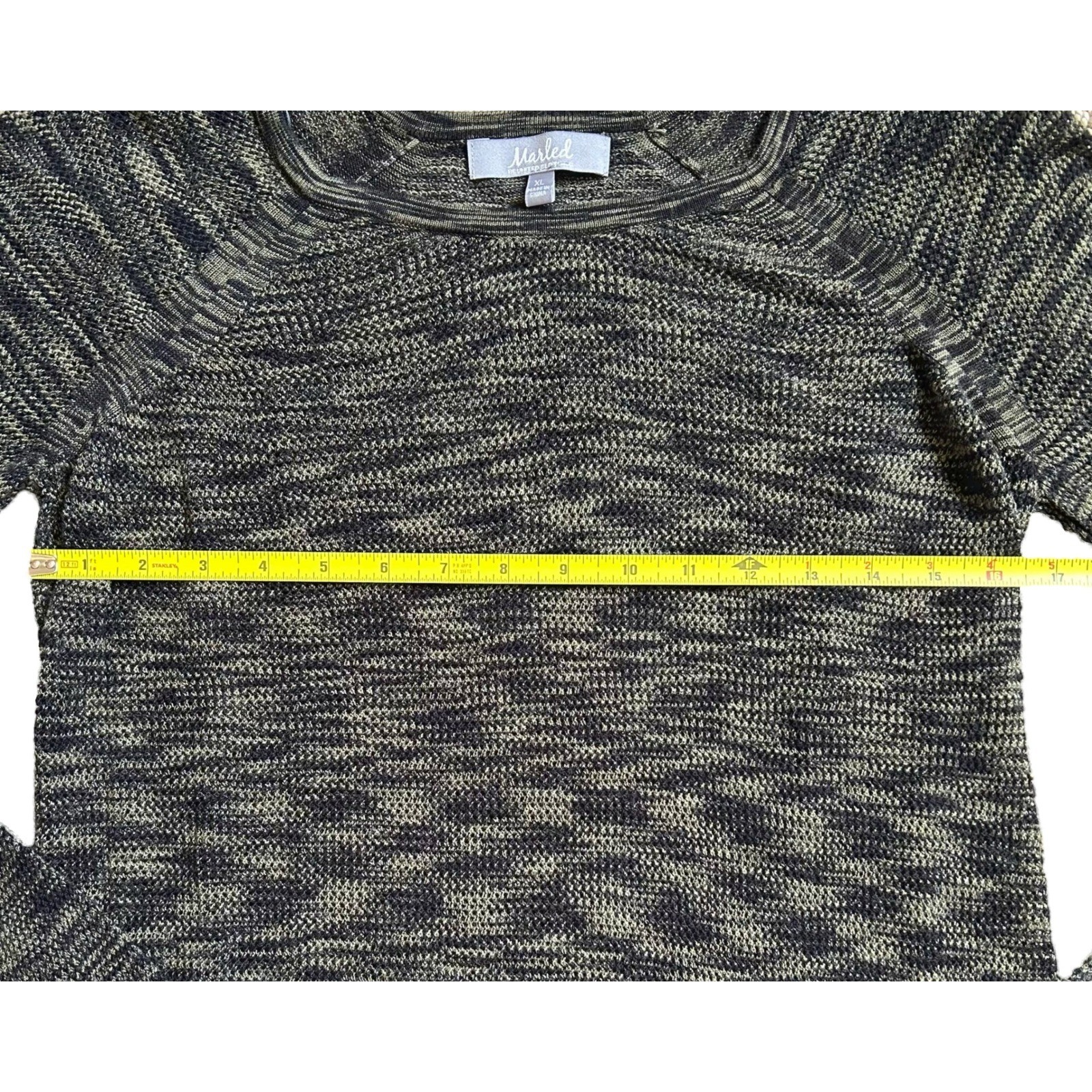 EUC Marled By Reunited Clothing Black Olive Green Knit Tunic Top Asymmetric XL