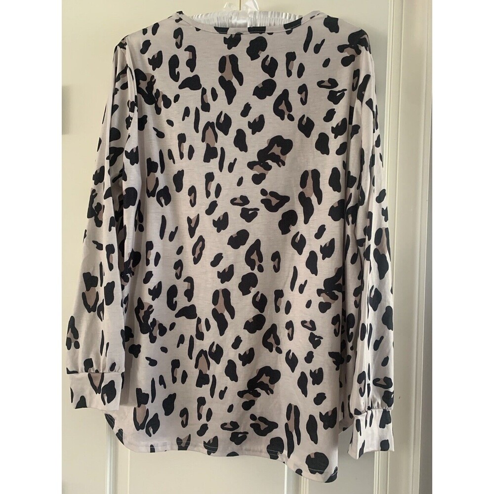 Tickled Teal 1X Long Tunic Top With Animal Print Long Sleeve Boat Neck. Plus SZ