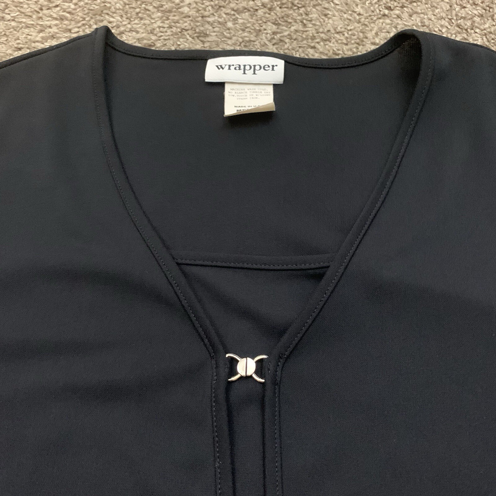 Wrapper Vintage Y2K Womens Medium Black Faux Cardigan Stretch Minimalist Top 90s