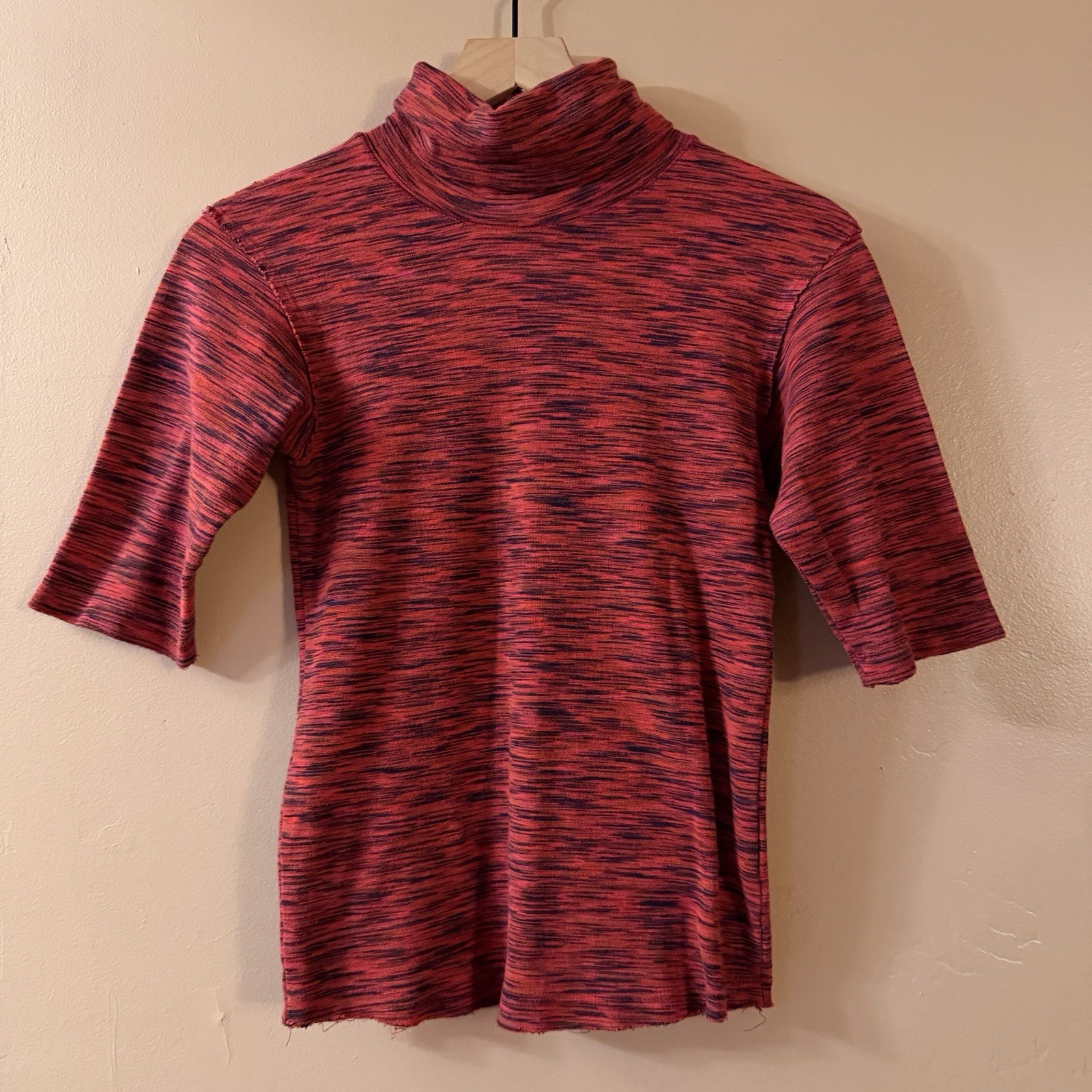 Free People Women’s Turtleneck Pullover Shirt Red Fall Short Sleeve Medium