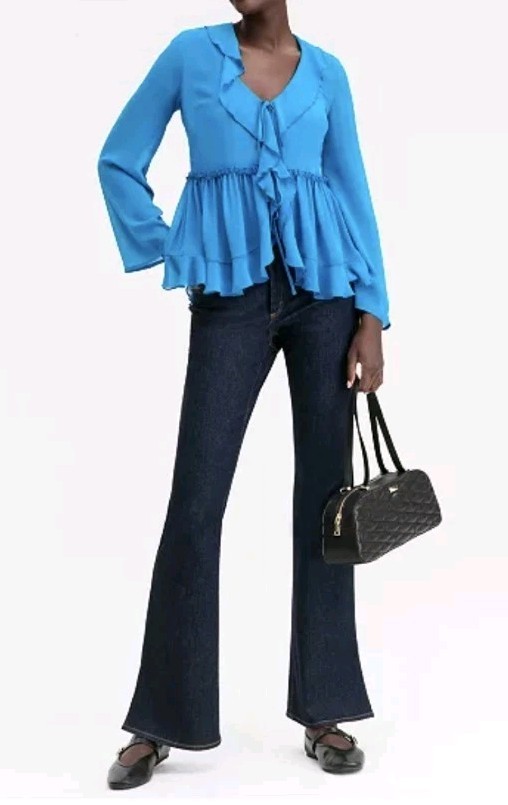 I.N.C. International Concepts (MACY’S) Ruffle-Collar Blouse In Bijoux Blue Small