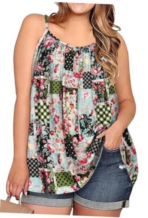 Plus Size Tank Tops for Women Boho Floral Loose Cami 5X-Large Flower Blocks