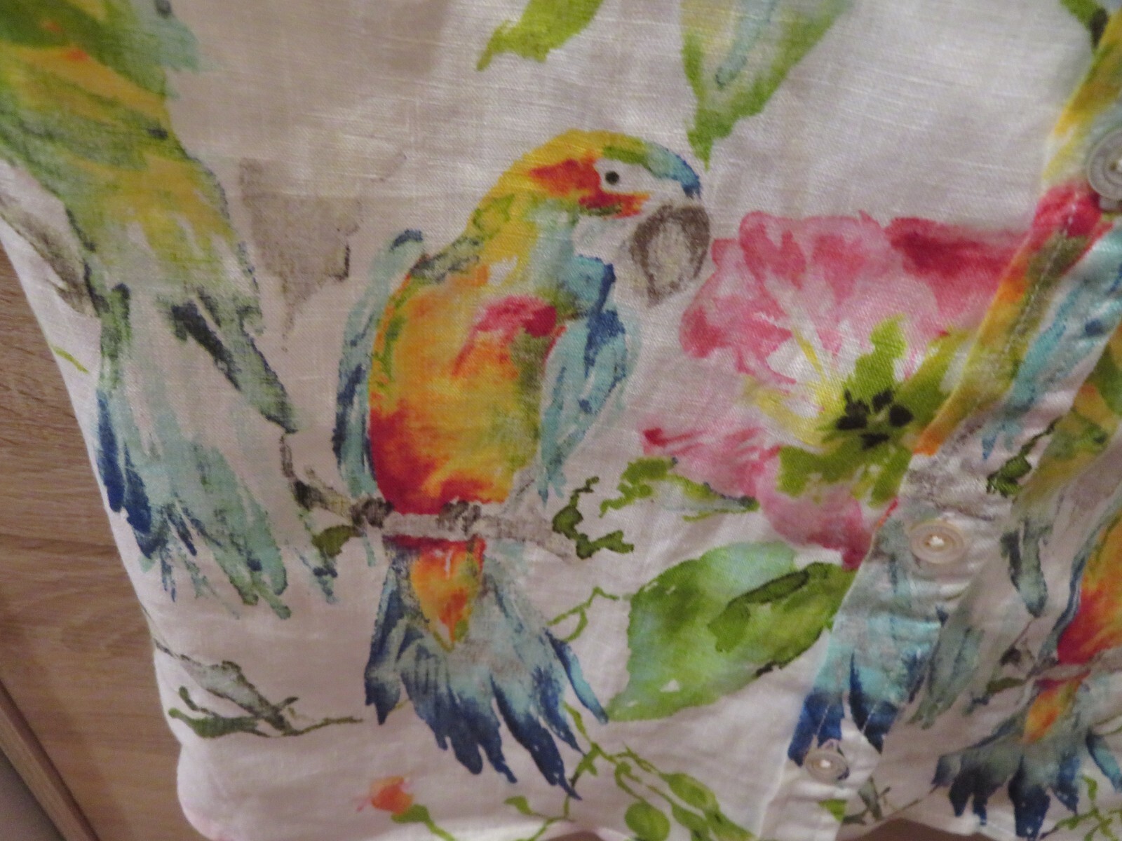 Tommy Bahama x Salesforce Data Shirt Womens XS Hawaiian Parrot Tropical Linen