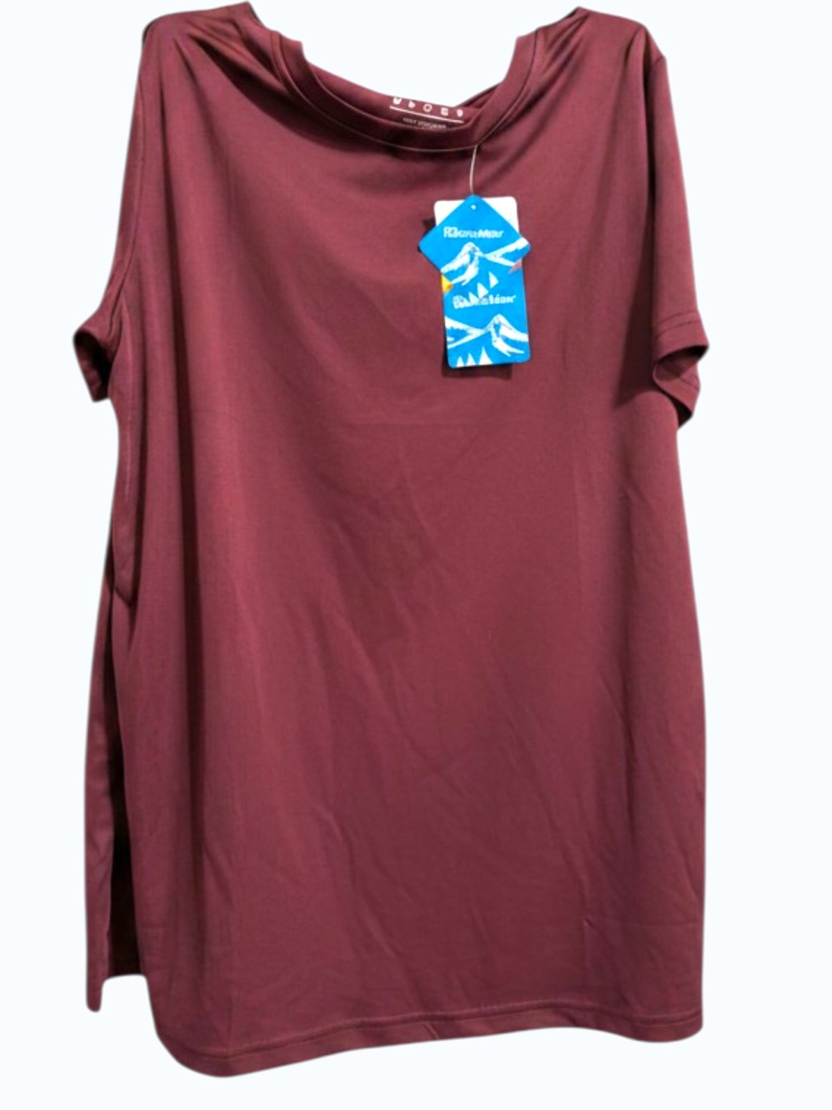 Magcomsen Women’s Short Sleeve Blouse Medium Burgundy Casual Stretch Top NWT