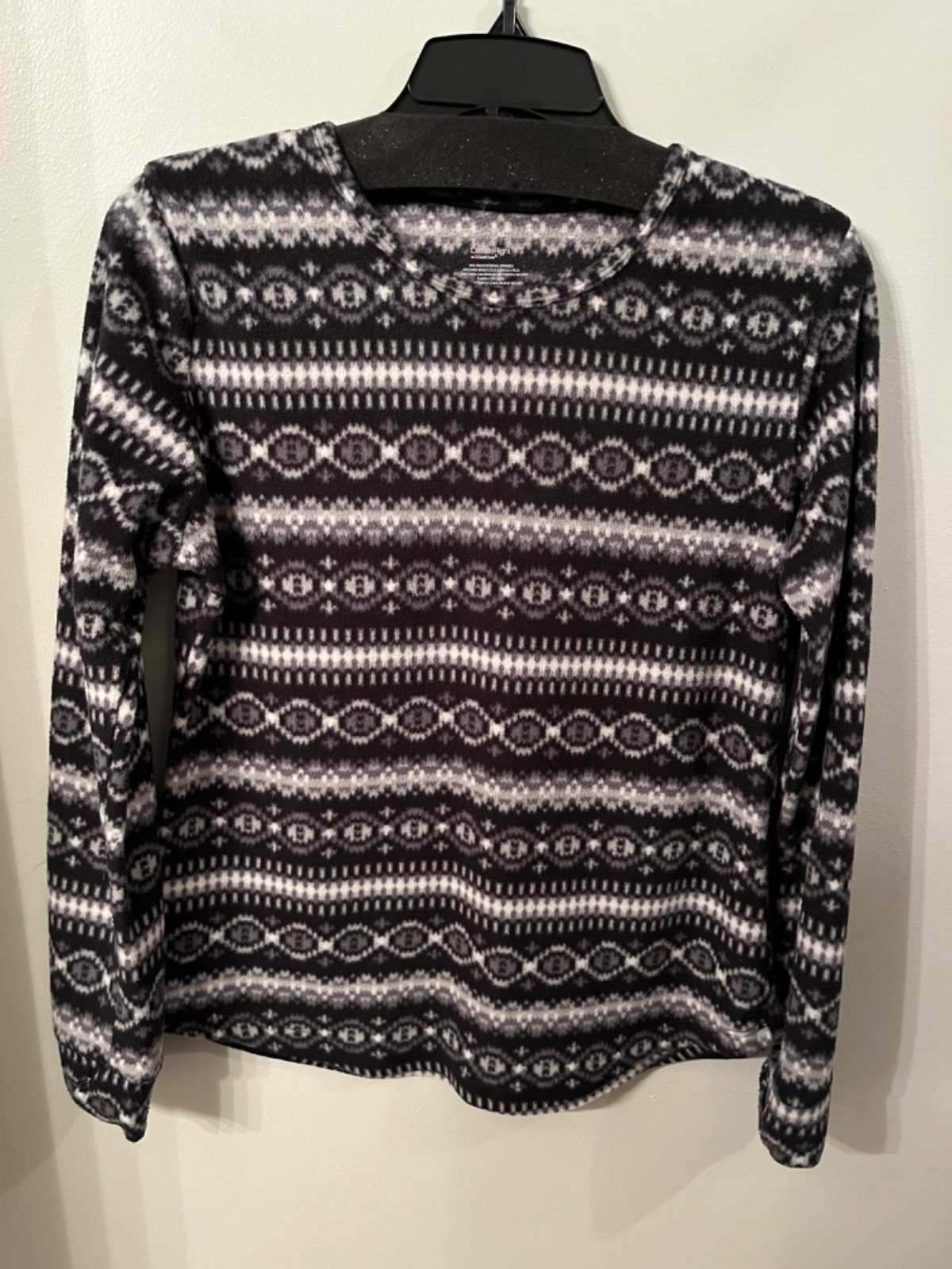 Cuddl Duds Climate Right Women’s LG Shirt Plush Warm Thumb Holes Geometric Print