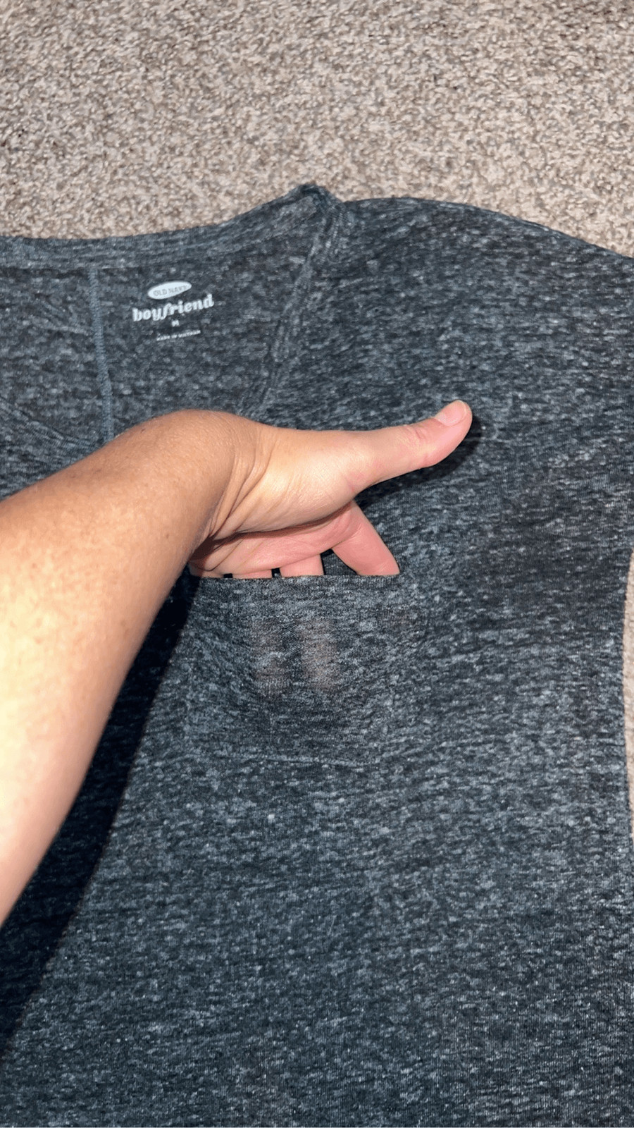 Old Navy Women’s Medium Boyfriend Long Sleeve Heather Charcoal Gray Pocket Top