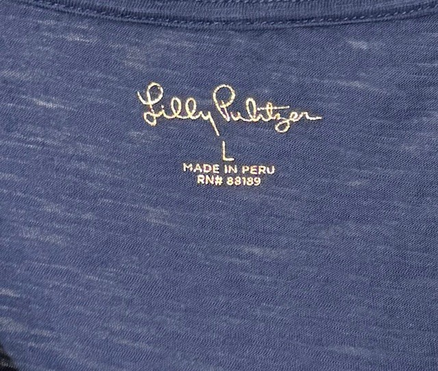 Lilly Pulitzer T-Shirt Navy Blue V Neck Large L Thin Lightweight Classic