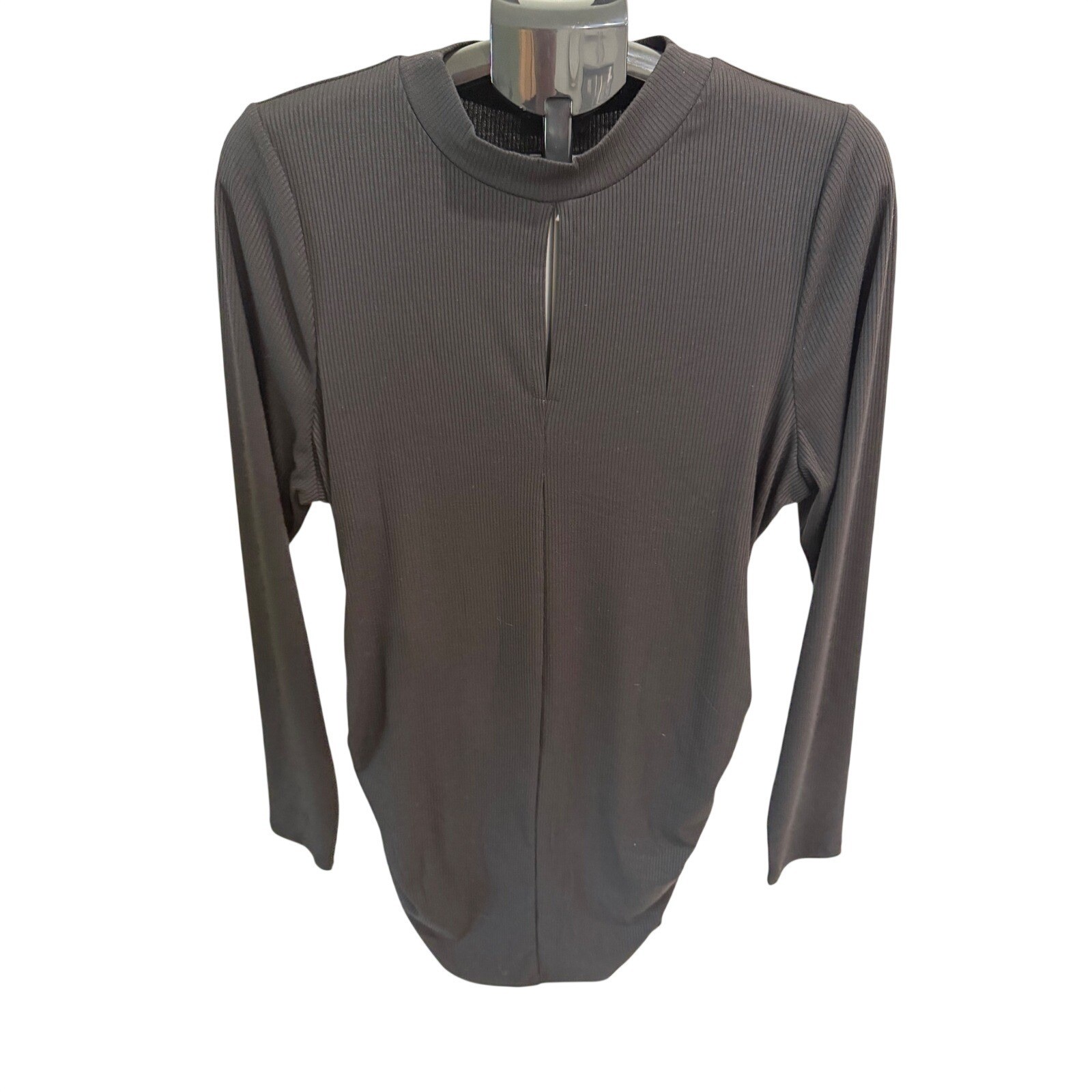 Lane Bryant Womens Black Ribbed Mock Neck Keyhole Long Sleeve Plus Size 18/20